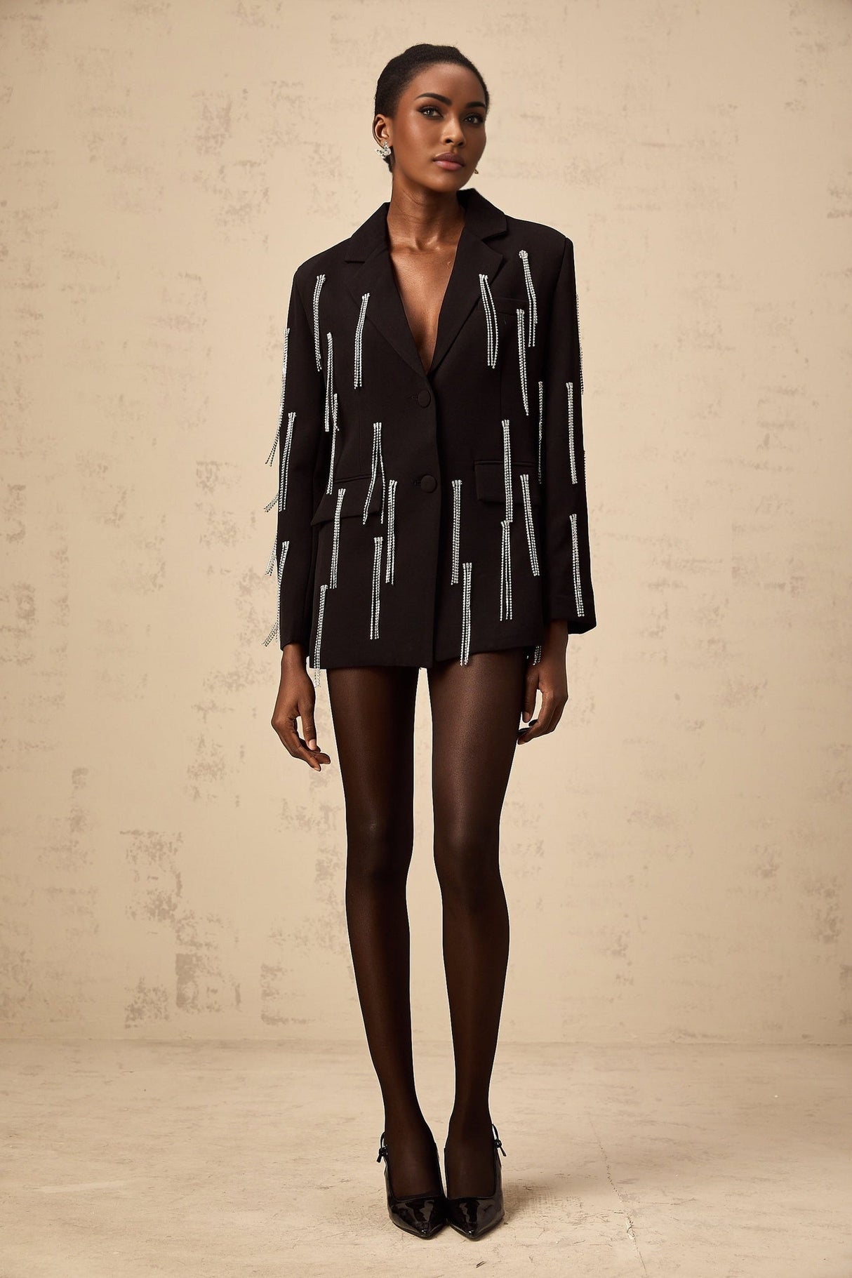 Agnolina Blazer - Notched lapels - Tassel detailing - Crystal embellishment - Front button fastening