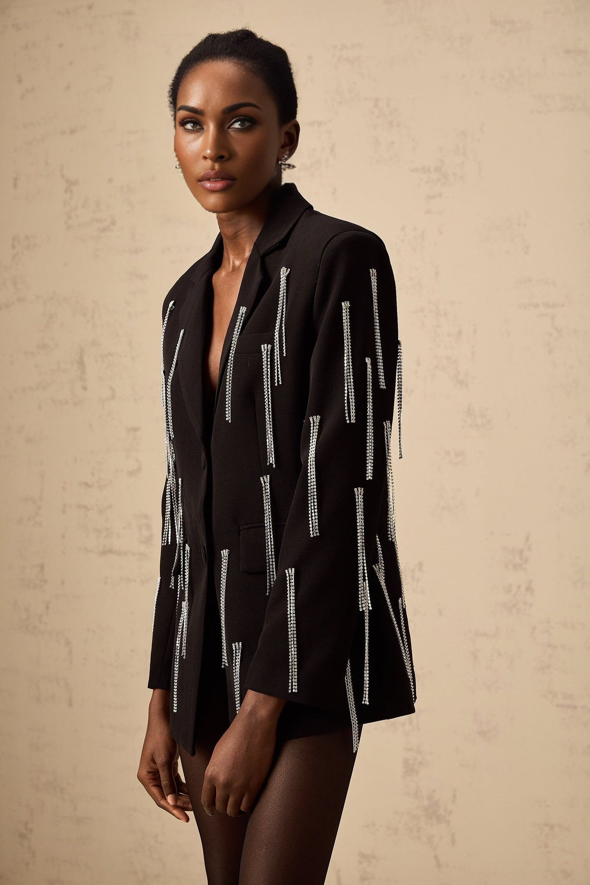 Agnolina Blazer - Notched lapels - Tassel detailing - Crystal embellishment - Front button fastening