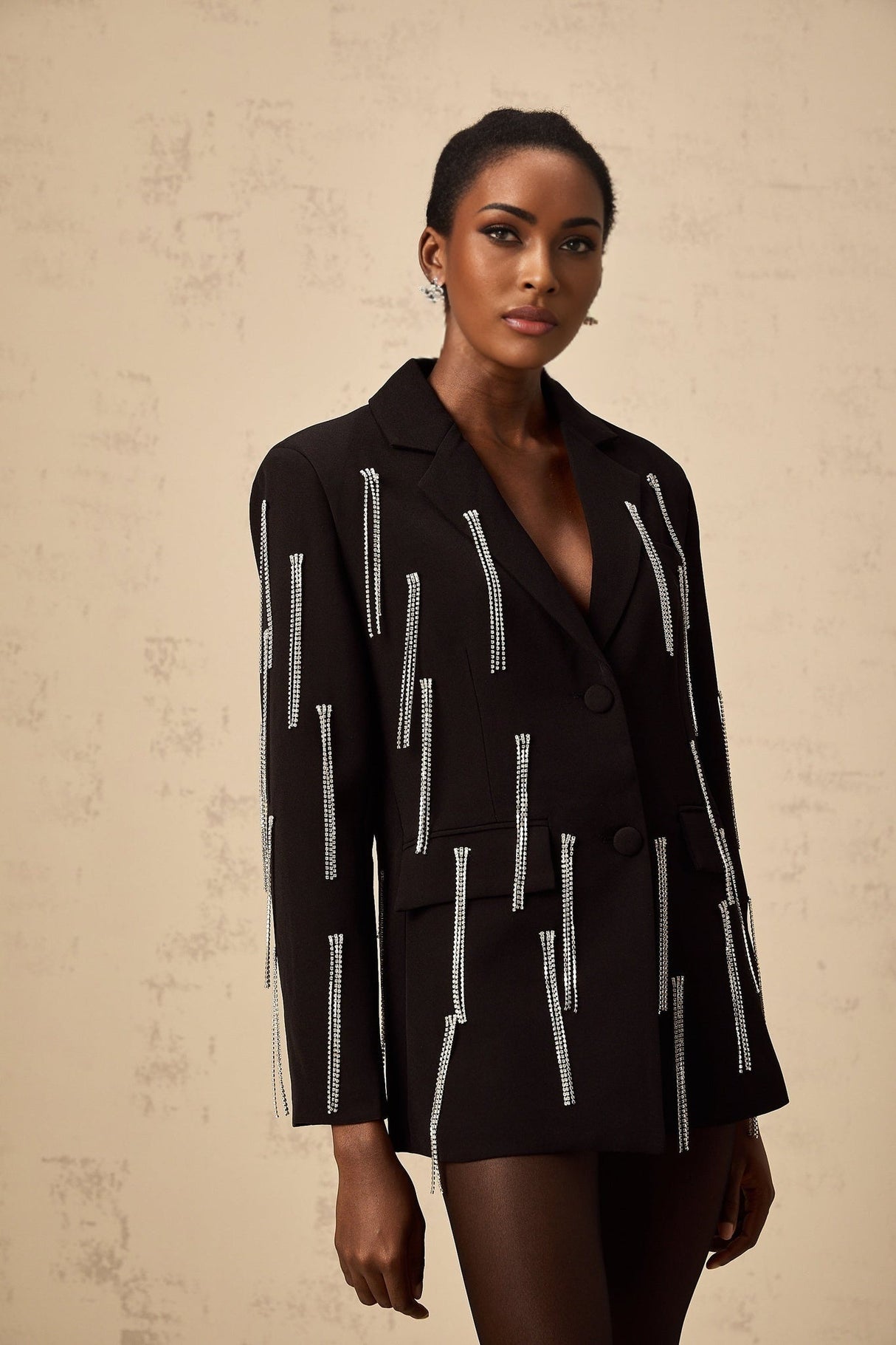 Agnolina Blazer - Notched lapels - Tassel detailing - Crystal embellishment - Front button fastening