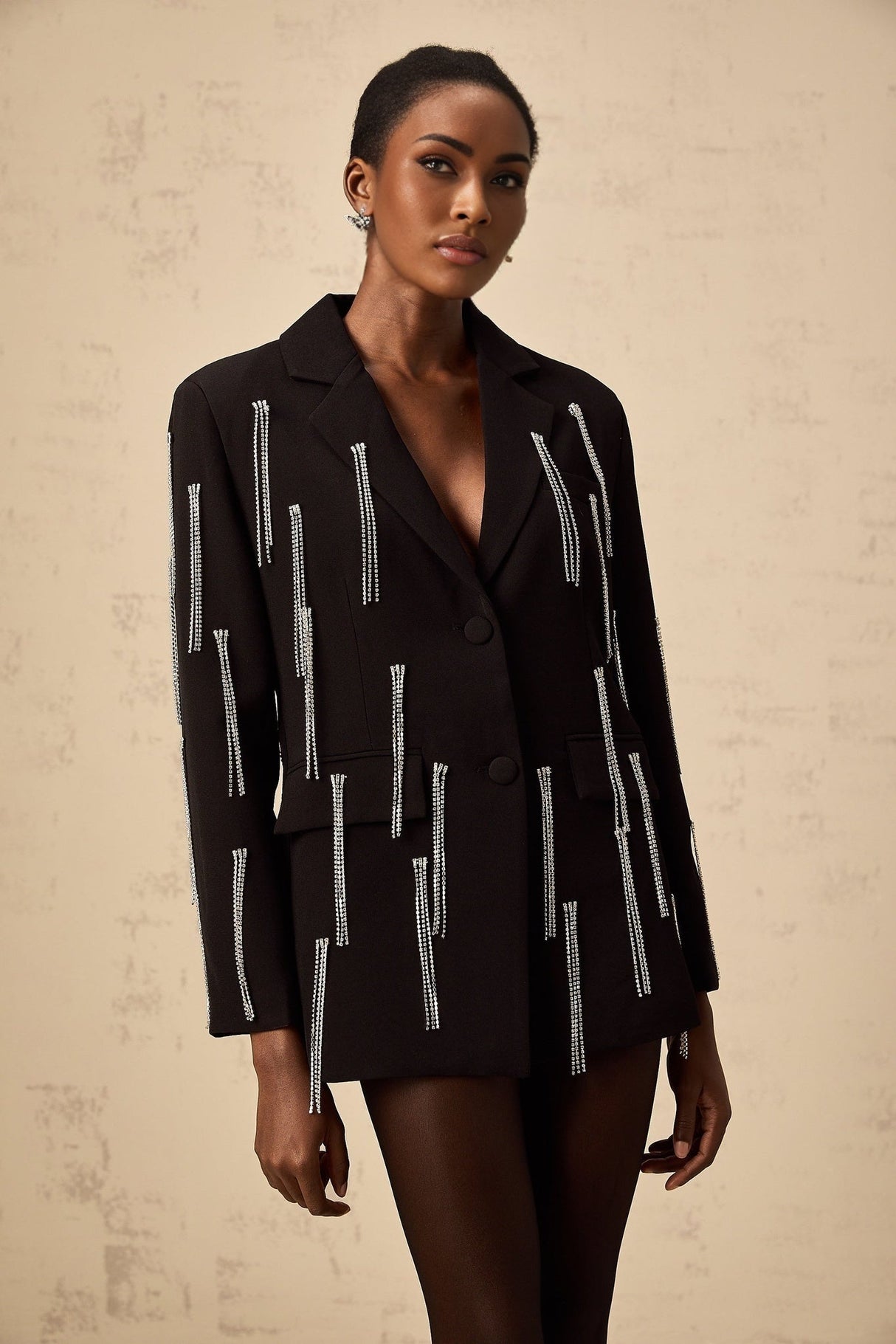 Agnolina Blazer - Notched lapels - Tassel detailing - Crystal embellishment - Front button fastening