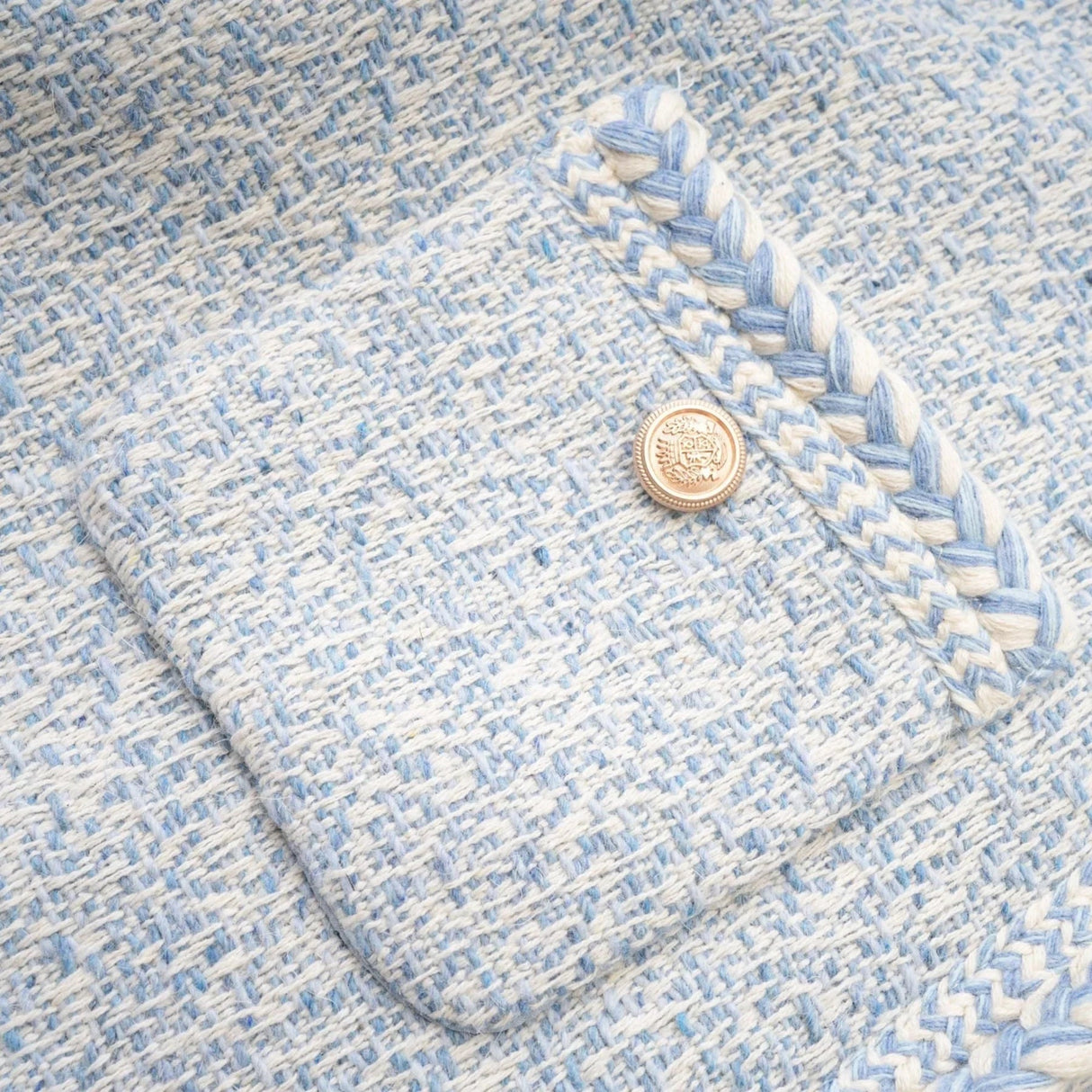 Aida Jacket - Round Neck - Tweed - Golden Button Detailing - Panelled Construction