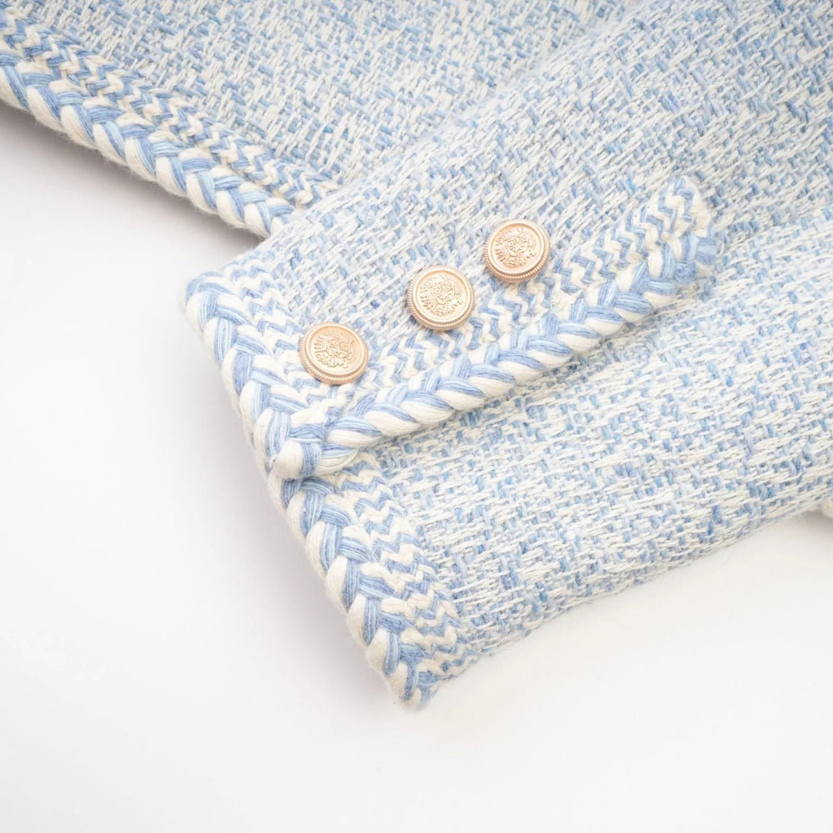 Aida Jacket - Round Neck - Tweed - Golden Button Detailing - Panelled Construction