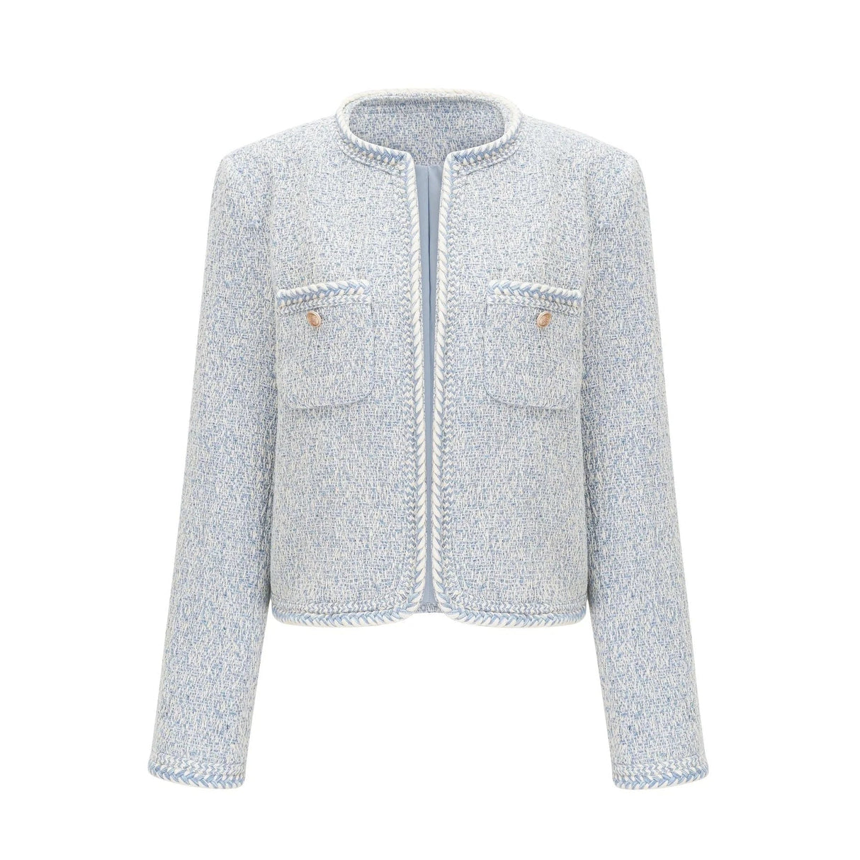 Aida Jacket - Round Neck - Tweed - Golden Button Detailing - Panelled Construction