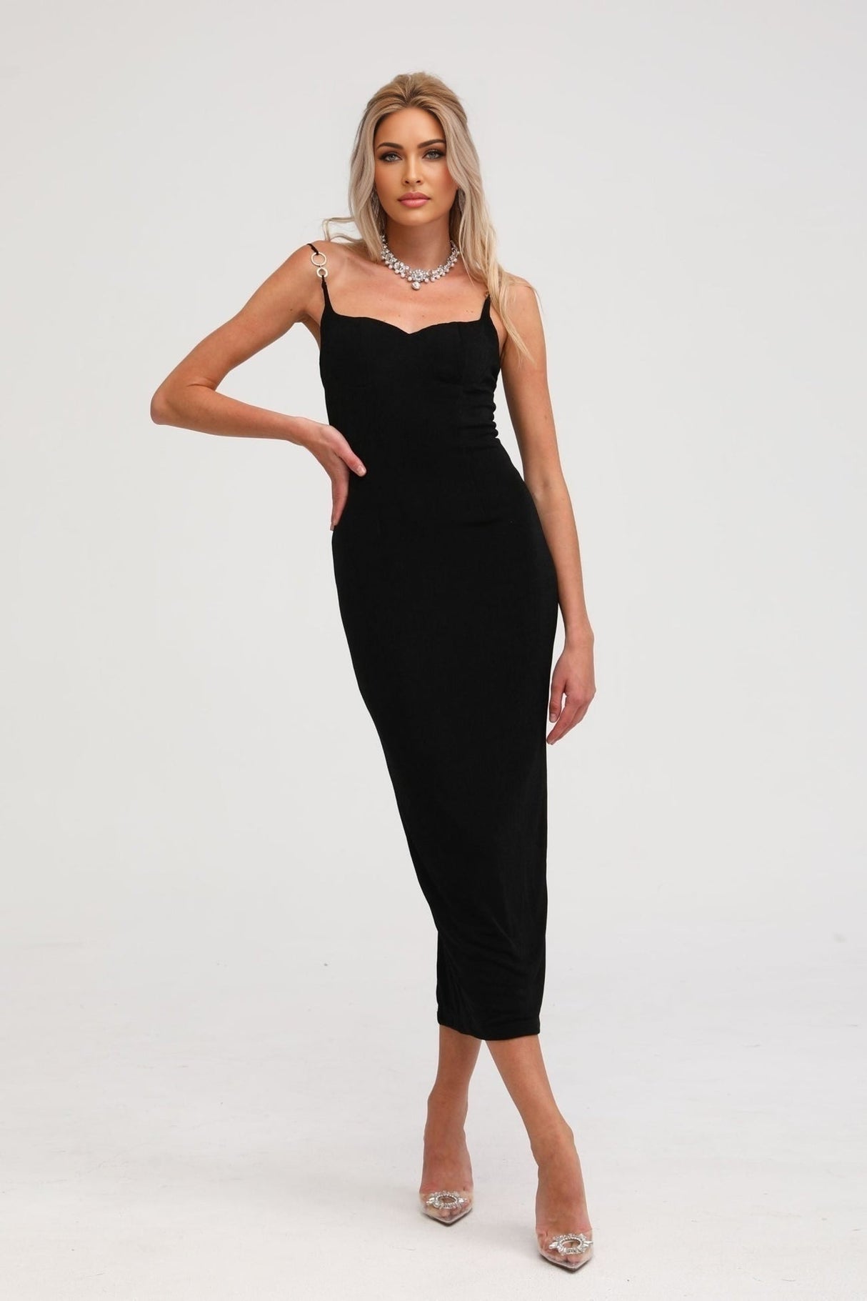 Ailbhe Bustier Maxi Dress - Spaghetti Straps - Back Slit - Bodycon Fit