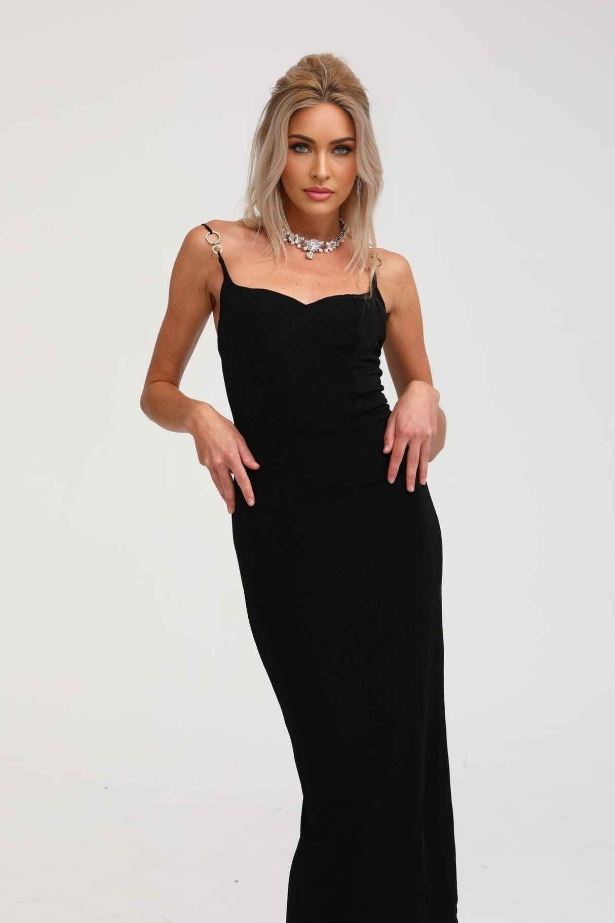 Ailbhe Bustier Maxi Dress - Spaghetti Straps - Back Slit - Bodycon Fit