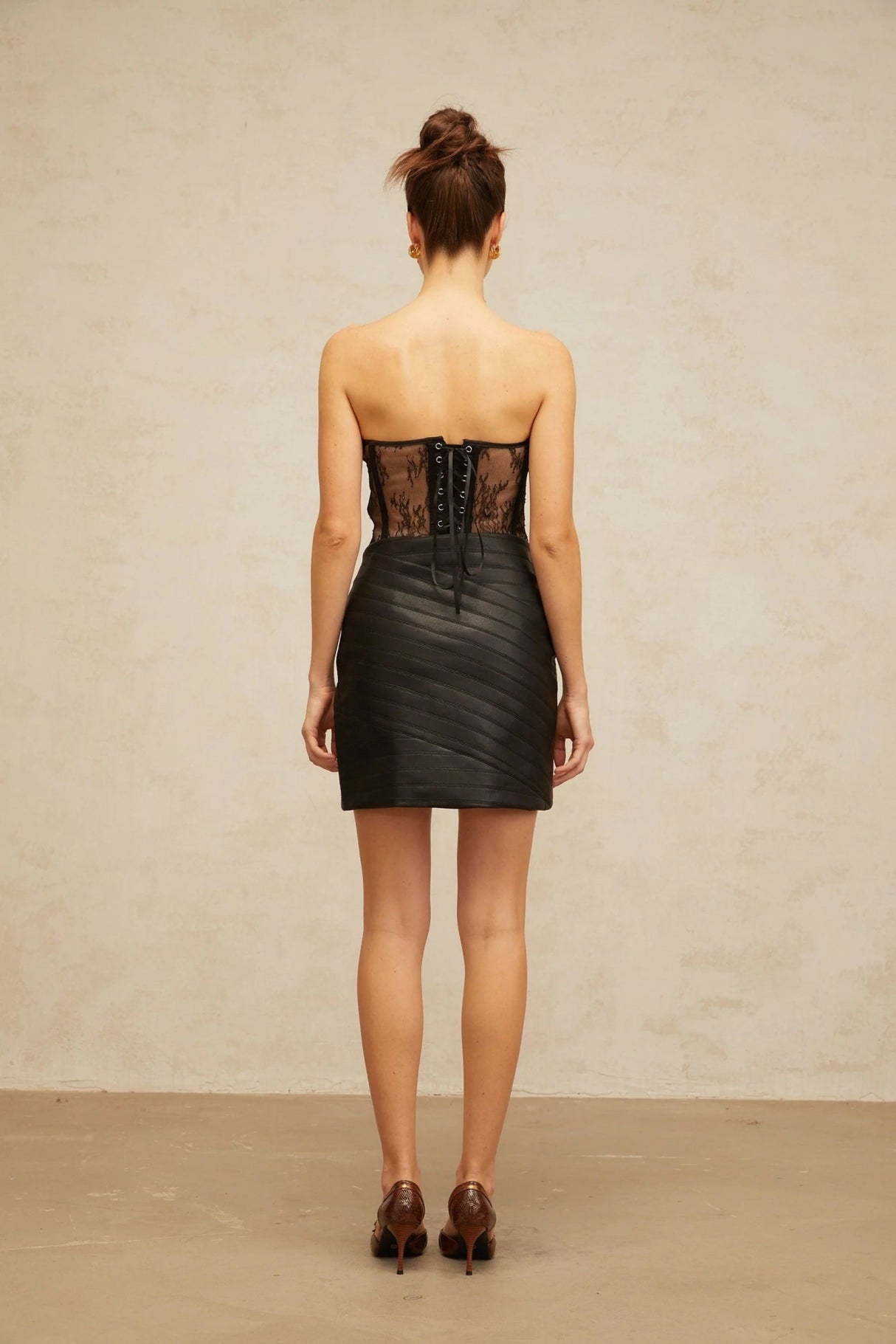 Ainsley Corset & Skirt with Lace Detail and Wrap Design in Black