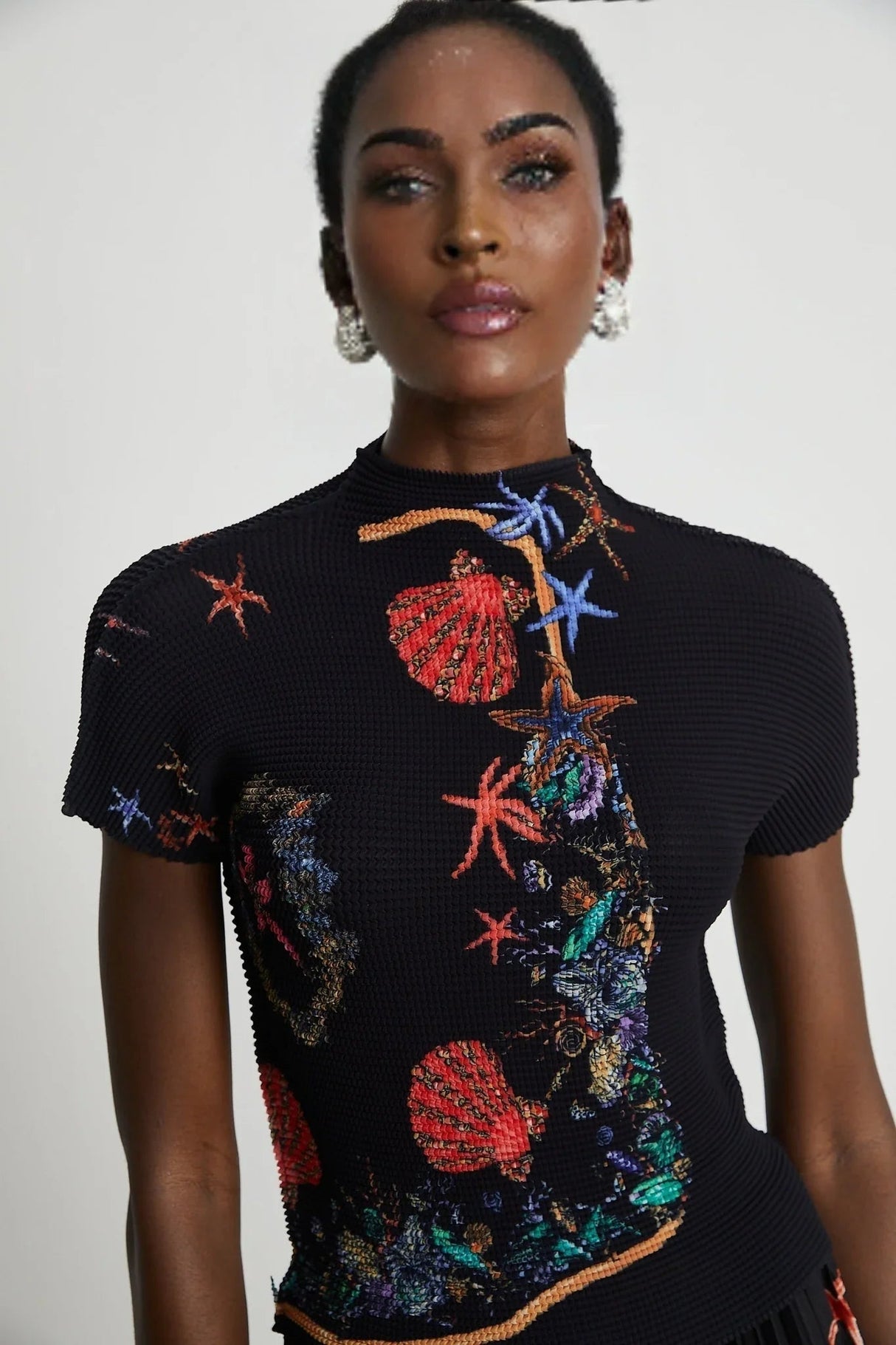 Ainsley Skirt & Top Set - Short Sleeves - Mock Neck - Pattern - Pleat Detailing