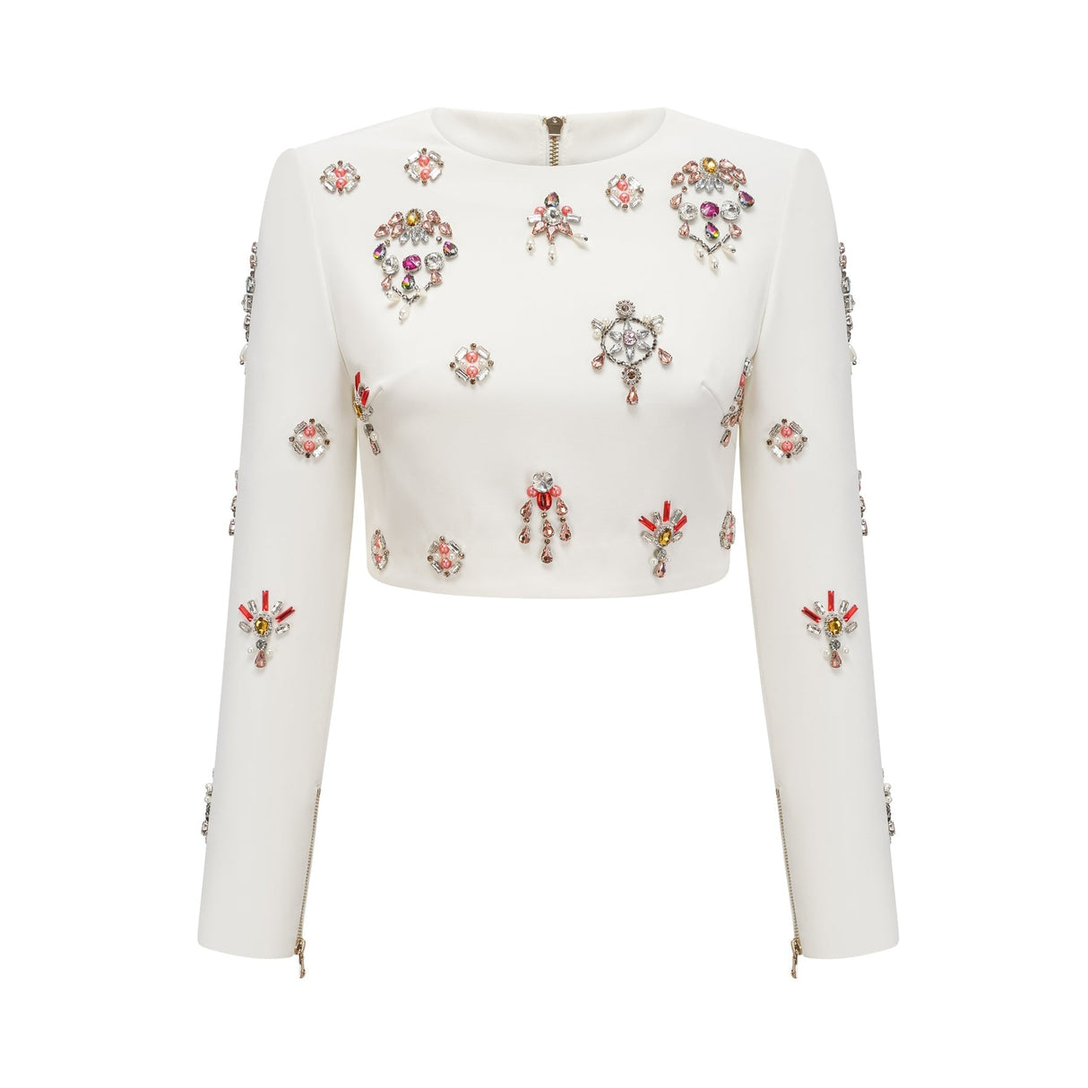 Ainsley Top & Skirt Set - Crystal Embellishment - Dart Detailing - Zippered Cuffs - Rear Zip Fastening - Lined