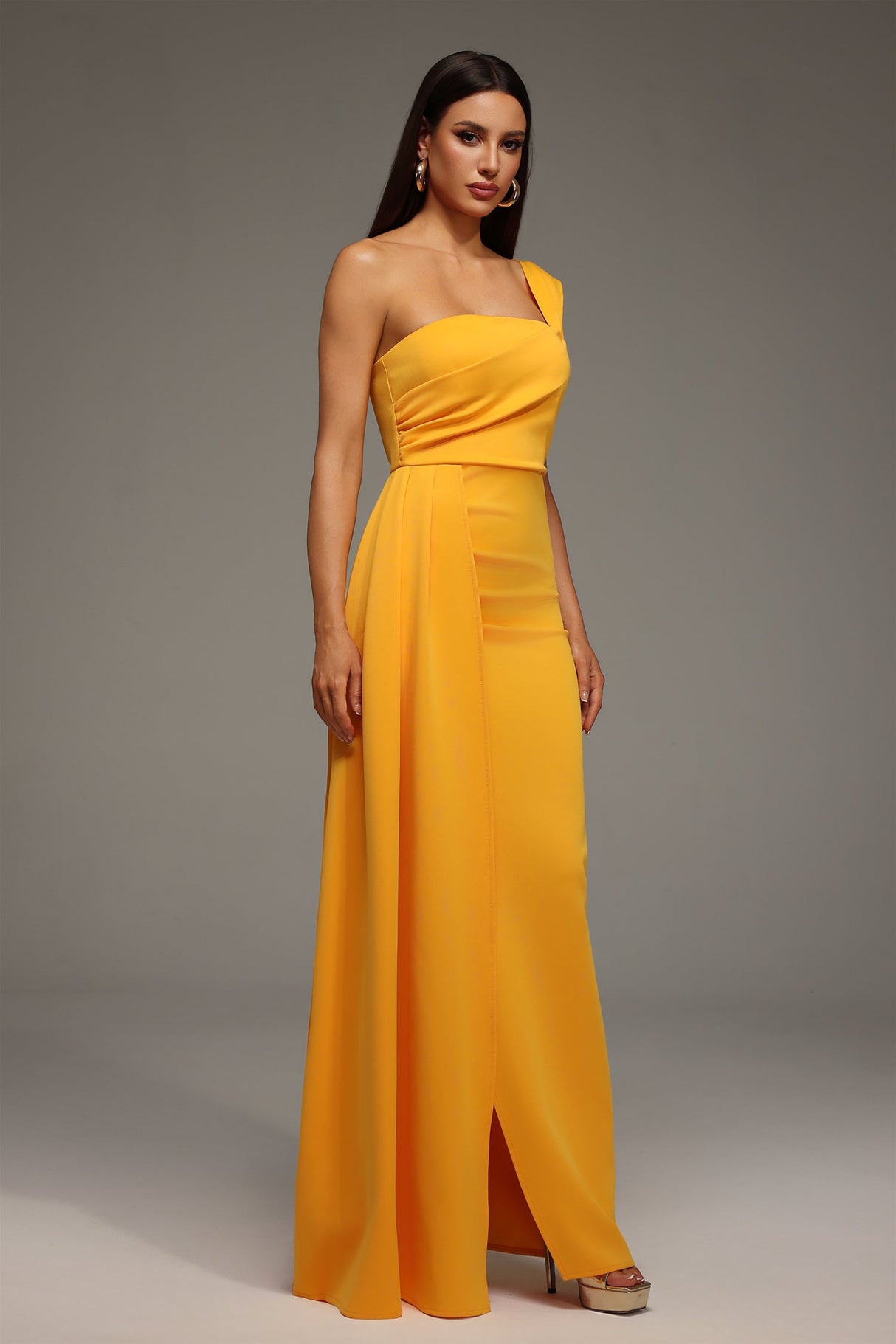 Ainsley Yellow One-Shoulder Elegant Dress