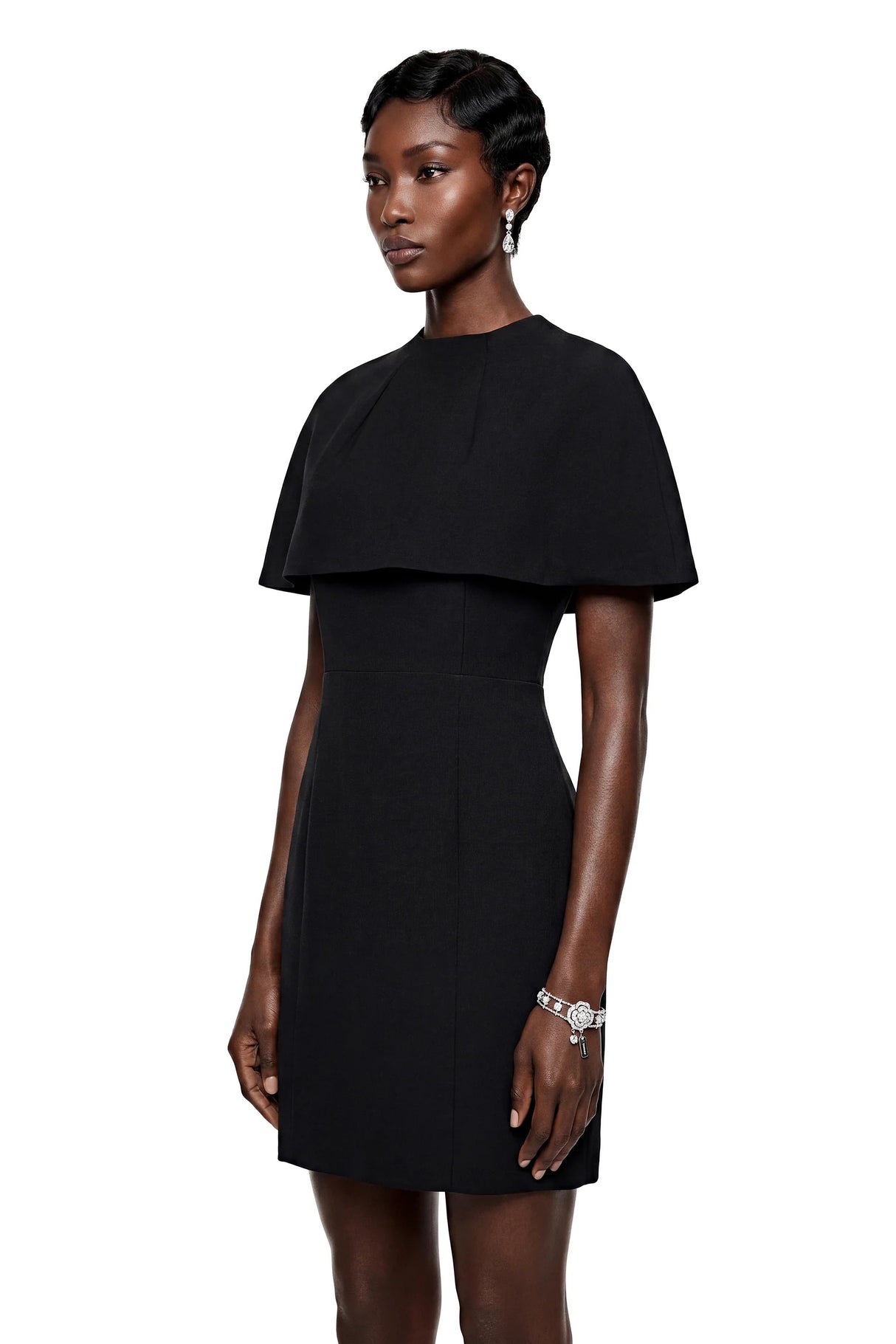 Aisha Black Structured Cape Mini Dress Set
