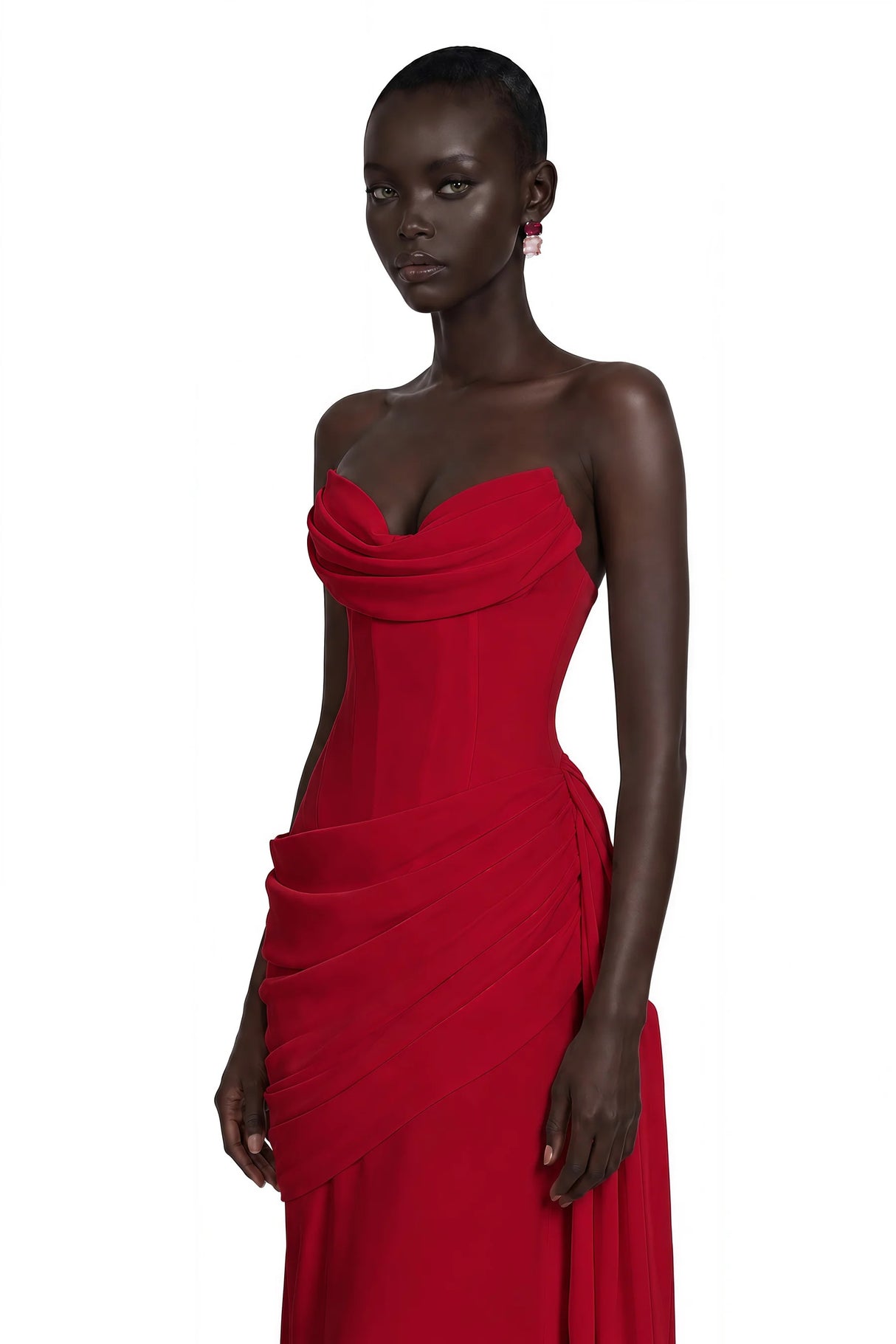 Aisha Red Strapless Ruched Maxi Dress