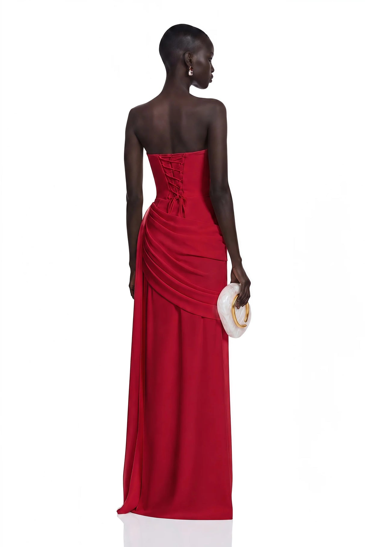 Aisha Red Strapless Ruched Maxi Dress