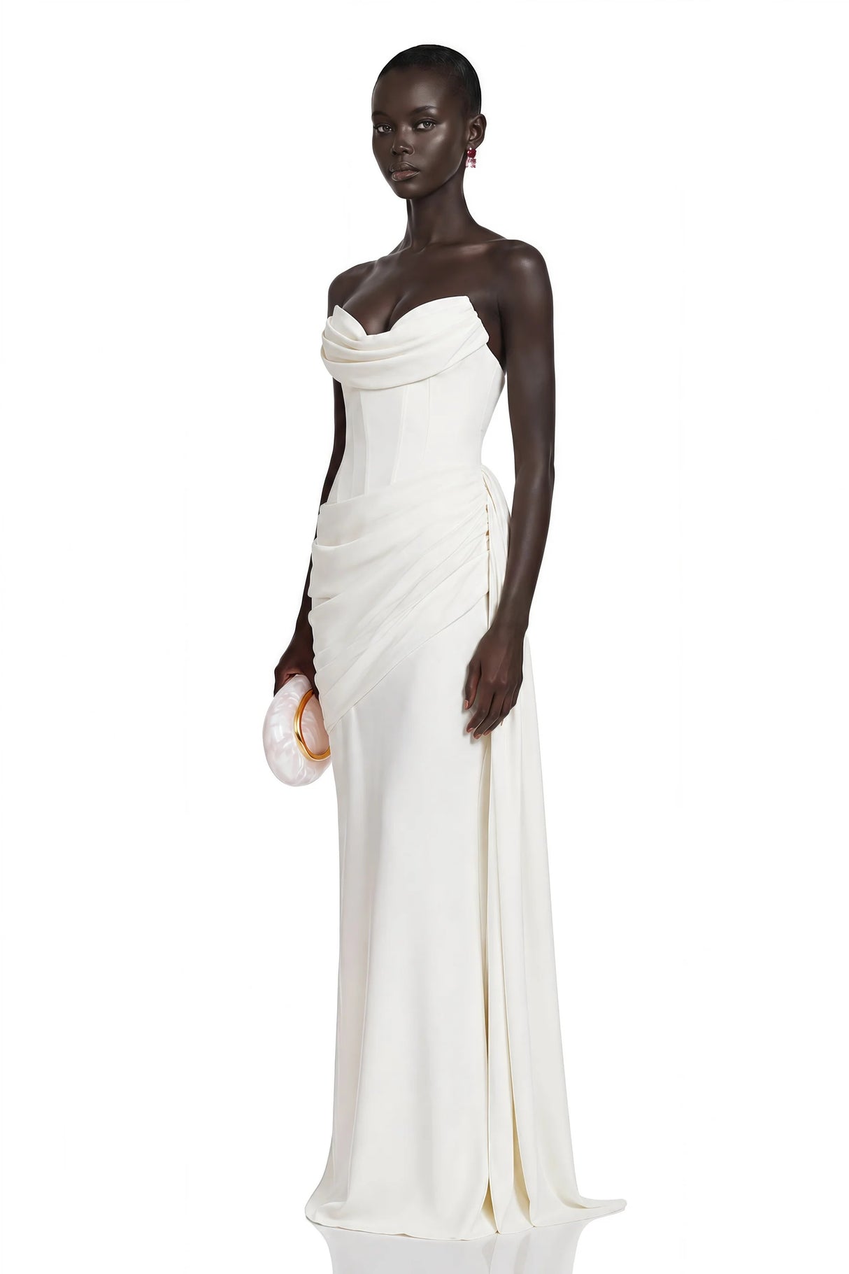 Aisha White Strapless Ruched Maxi Dress