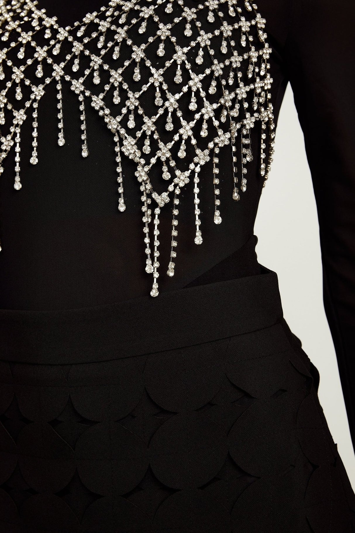 Alana Maxi Dress - Ankle Length - Fringed Design - Fabric - Disc Overlay - Rear Zip Fastening