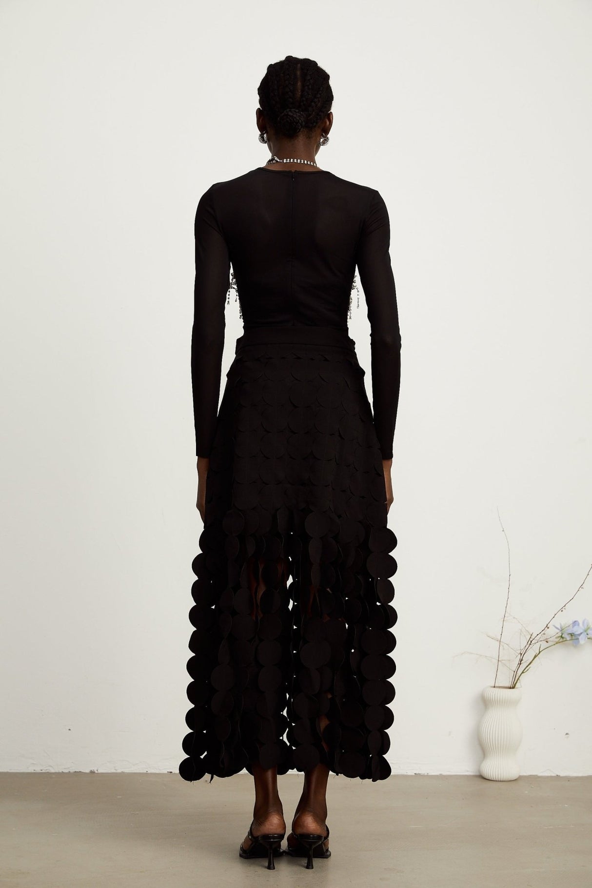 Alana Maxi Dress - Ankle Length - Fringed Design - Fabric - Disc Overlay - Rear Zip Fastening