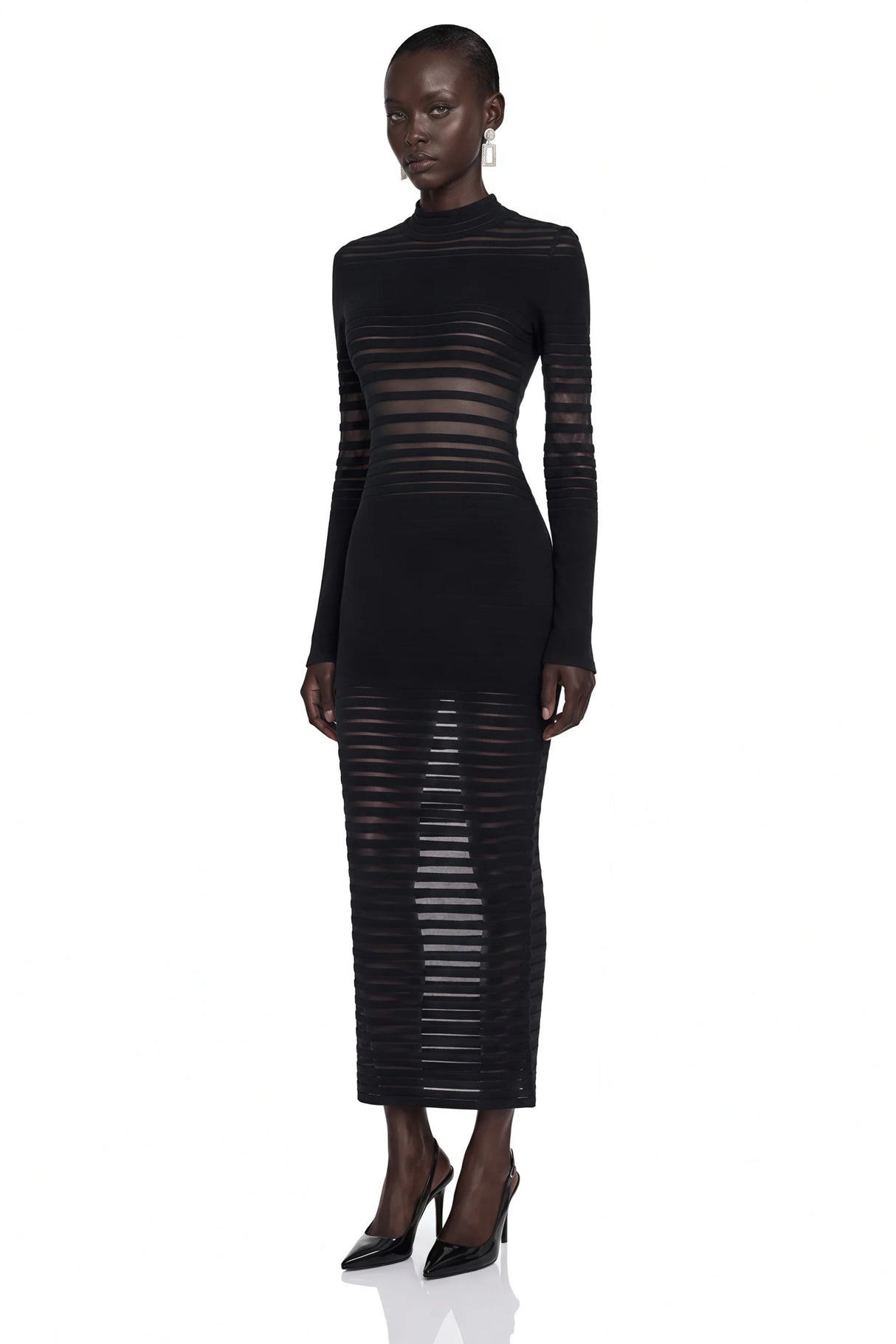 Alani Black Midi Dress with Semisheer Panels