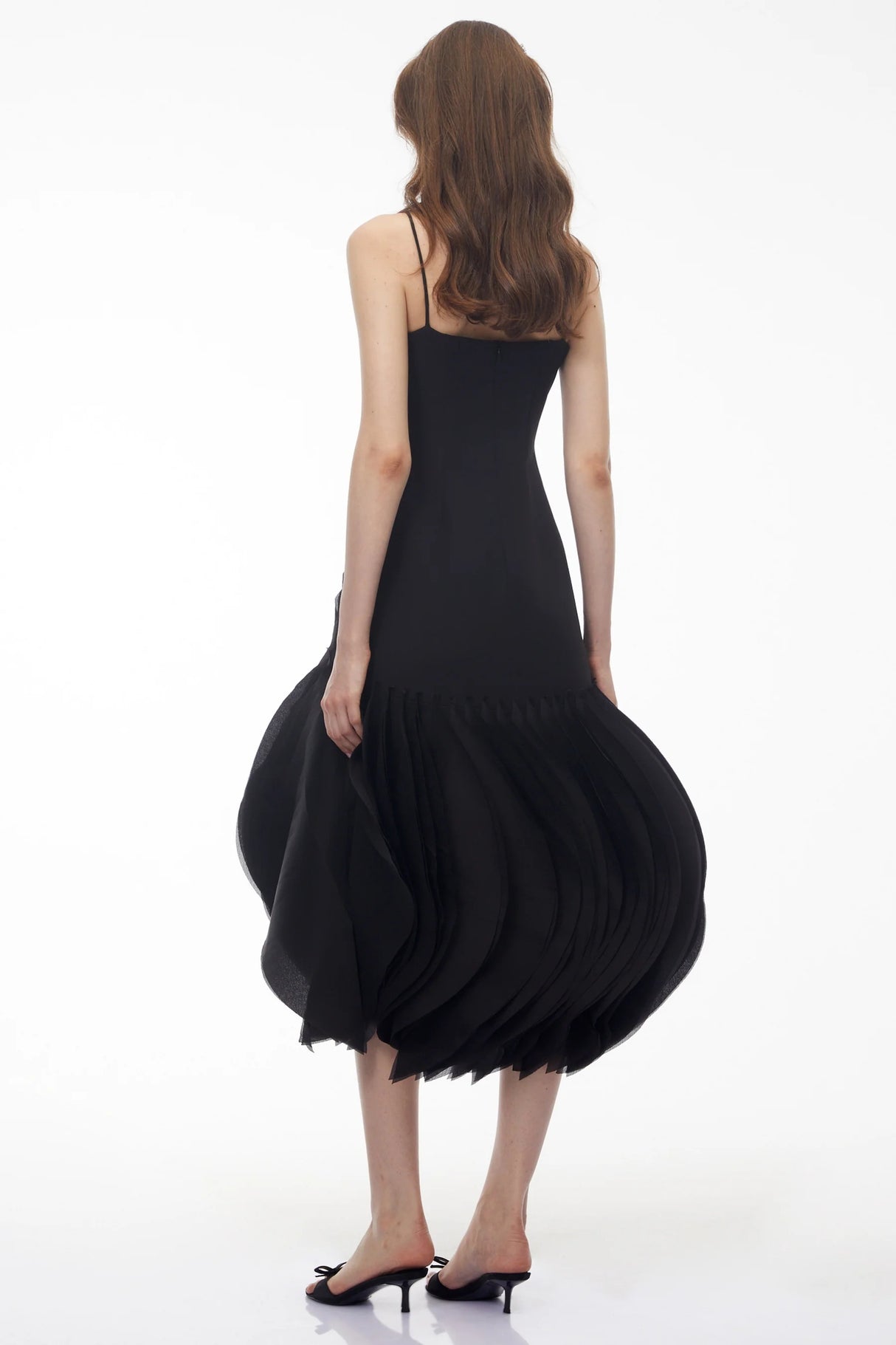 Alba Black Midi Dress with 3D Petals