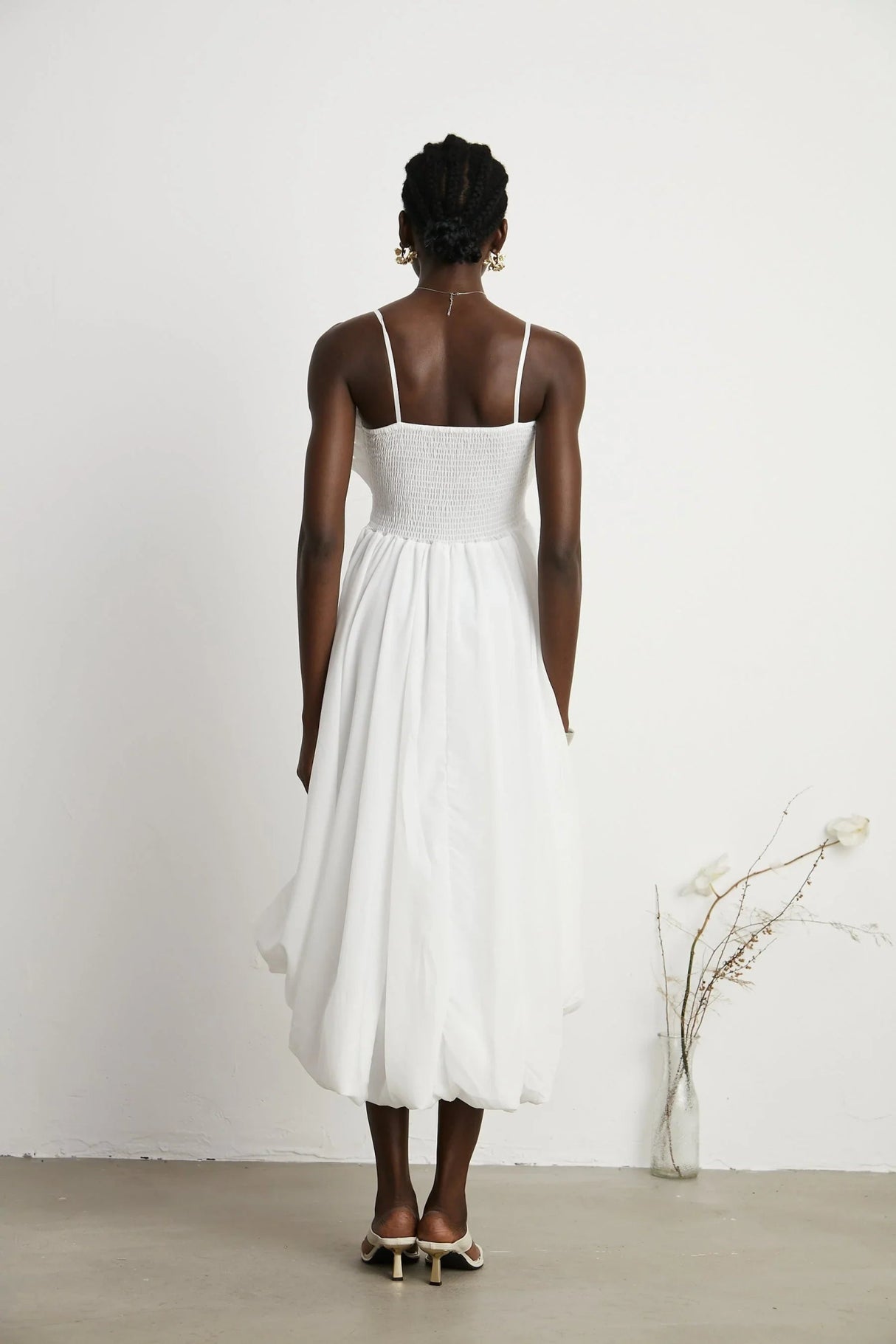 Alba Midi Dress - Sleeveless - Pleated - Spaghetti Straps - Ruffled Hem