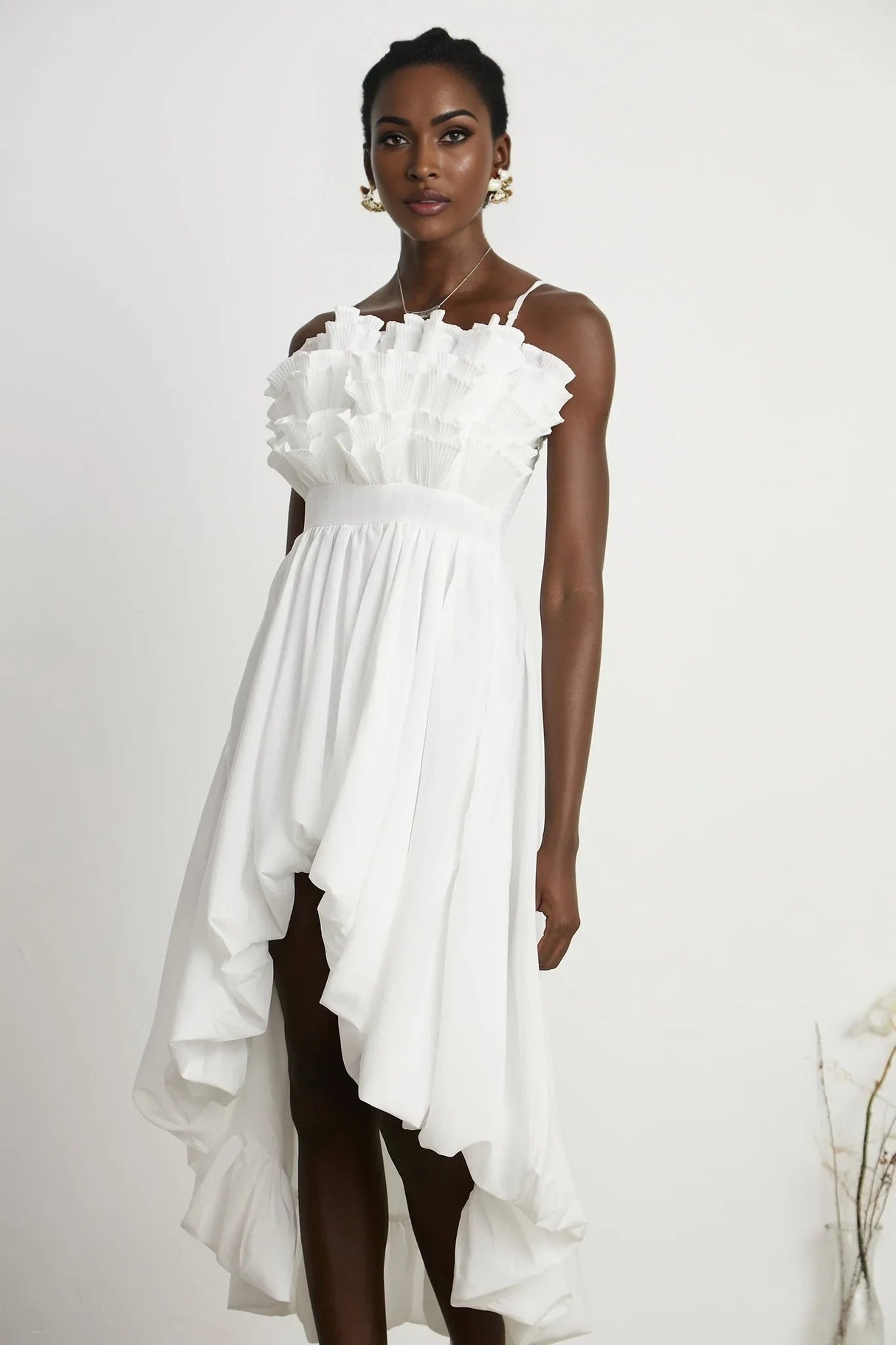 Alba Midi Dress - Sleeveless - Pleated - Spaghetti Straps - Ruffled Hem