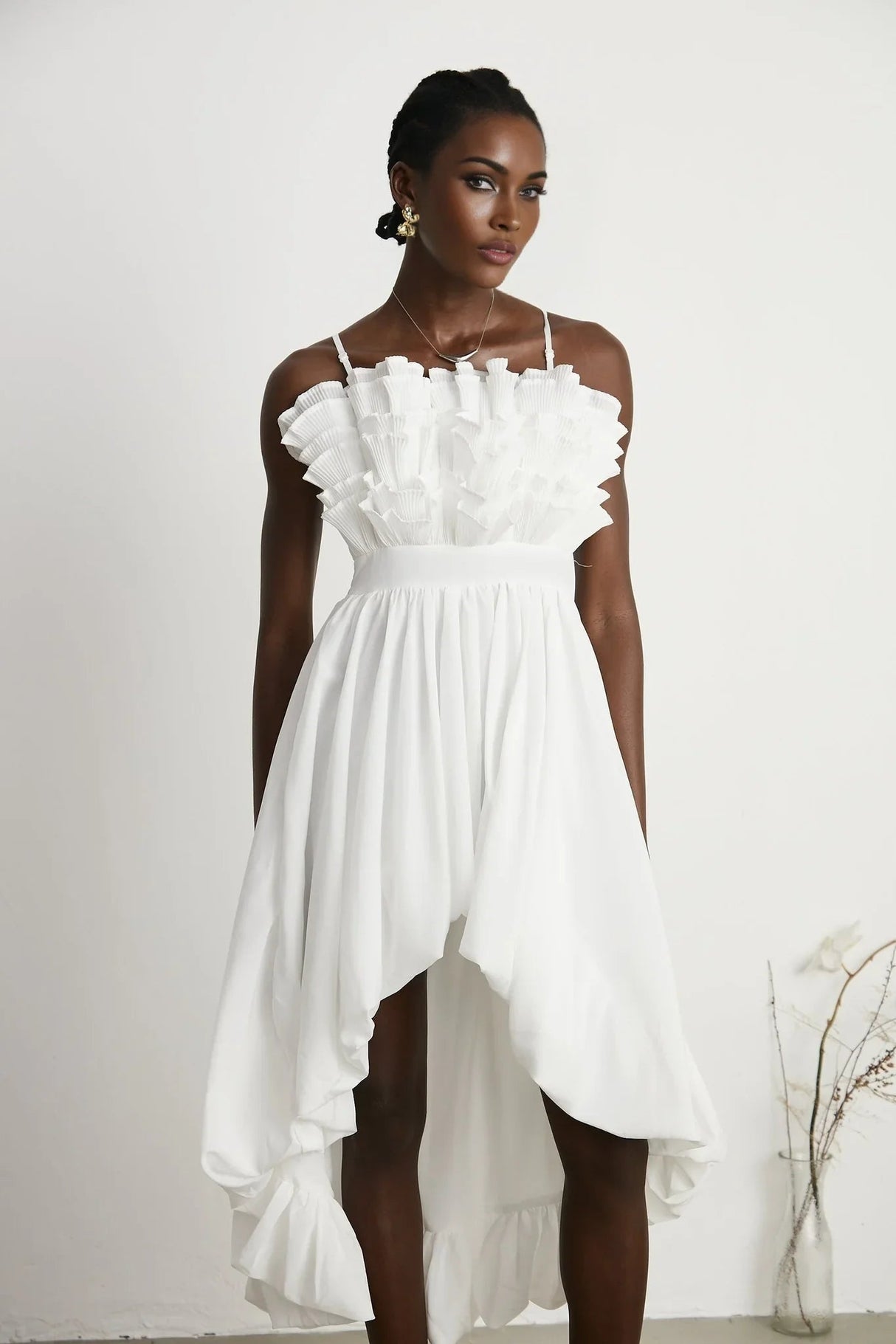 Alba Midi Dress - Sleeveless - Pleated - Spaghetti Straps - Ruffled Hem
