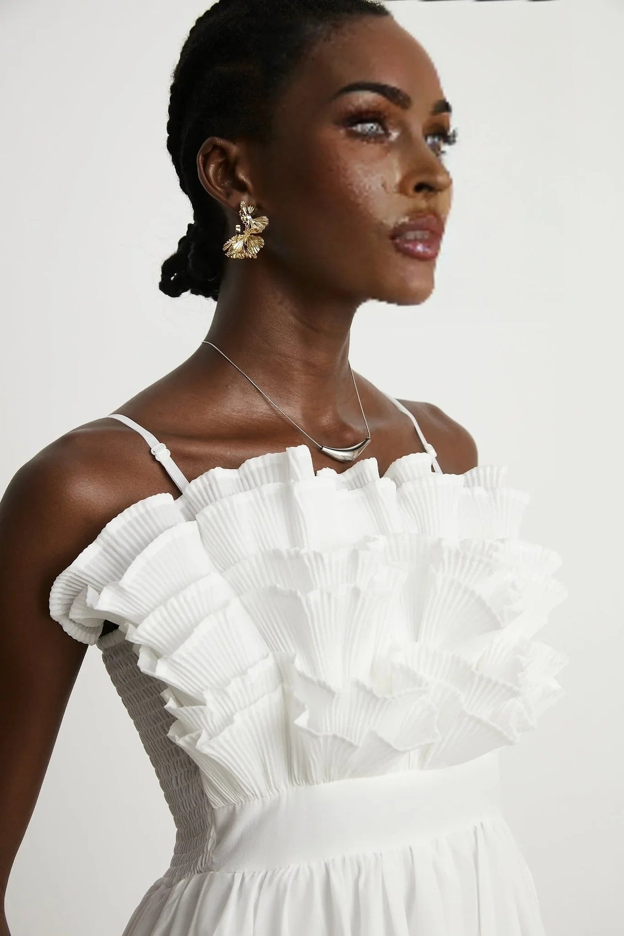 Alba Midi Dress - Sleeveless - Pleated - Spaghetti Straps - Ruffled Hem