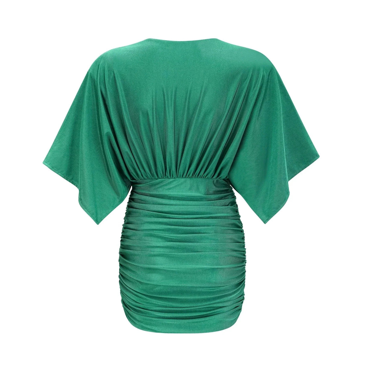 Alba Mini Dress - Stretch - Design Satin Finish Ruched Detailing V - Neck