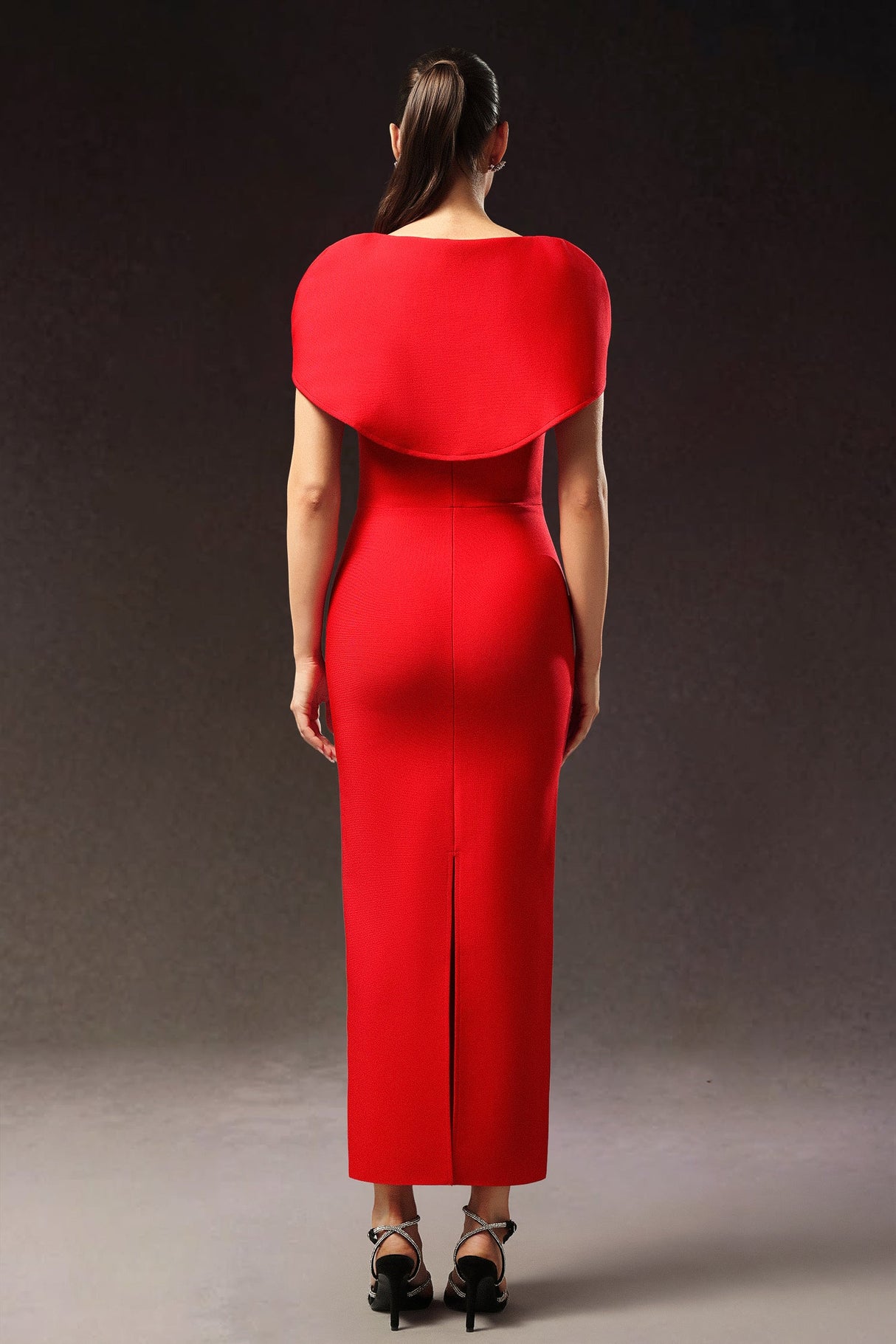 Alba Red Bandage Maxi Dress with Cape Detail