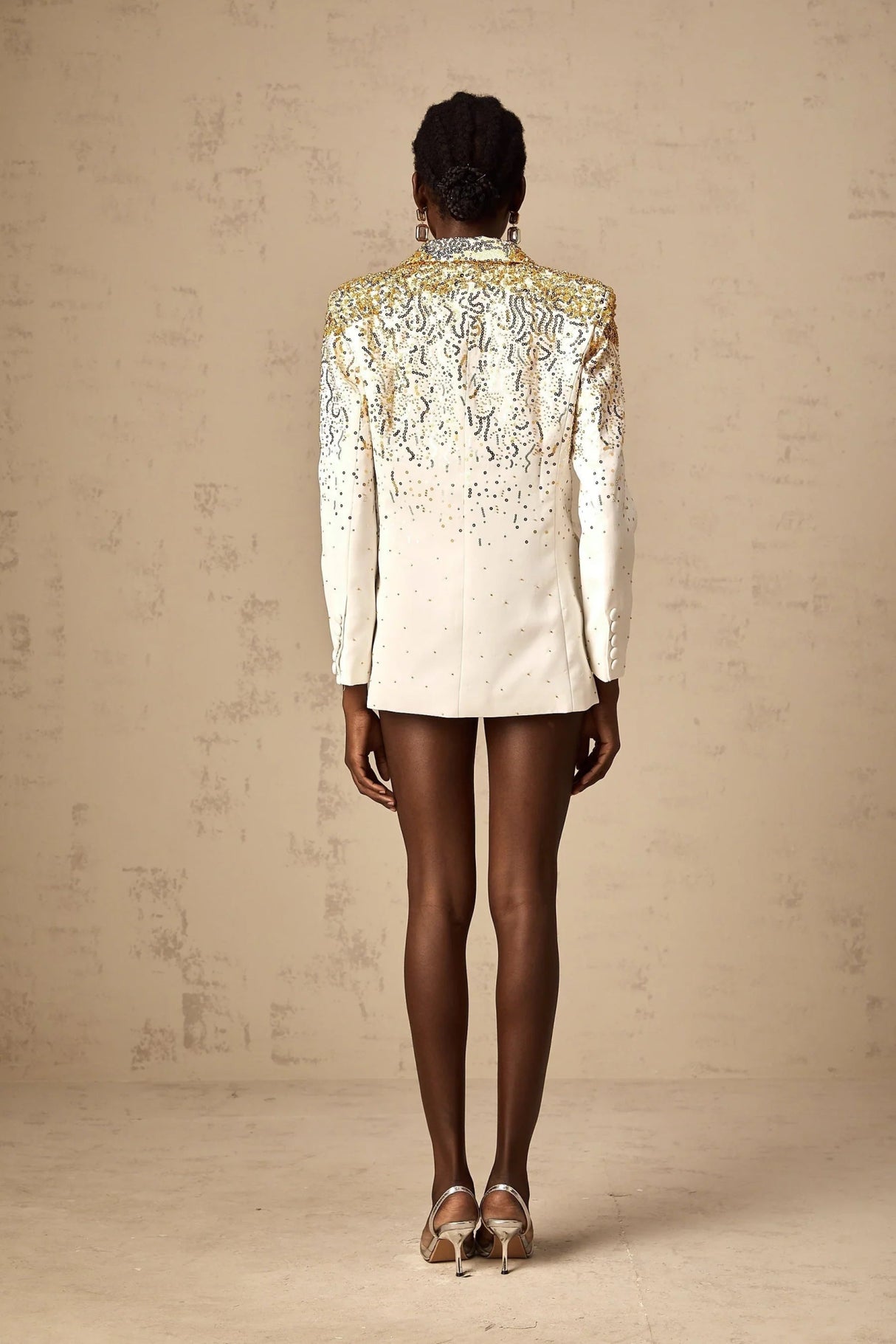 Alberta Blazer - Long Sleeves - Notched Lapels - Embroidered Sequin Stud Design - Double - Breasted Fastening