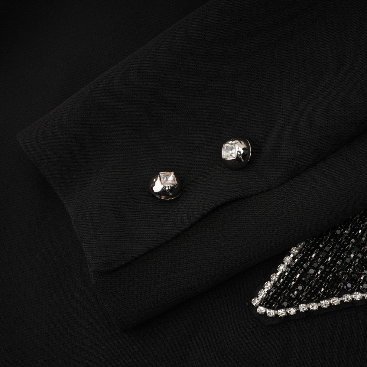 Alberta Blazer - Shoulder Pads - Cut - out Design - Crystal - Embellished Bow - Buttoned Cuffs