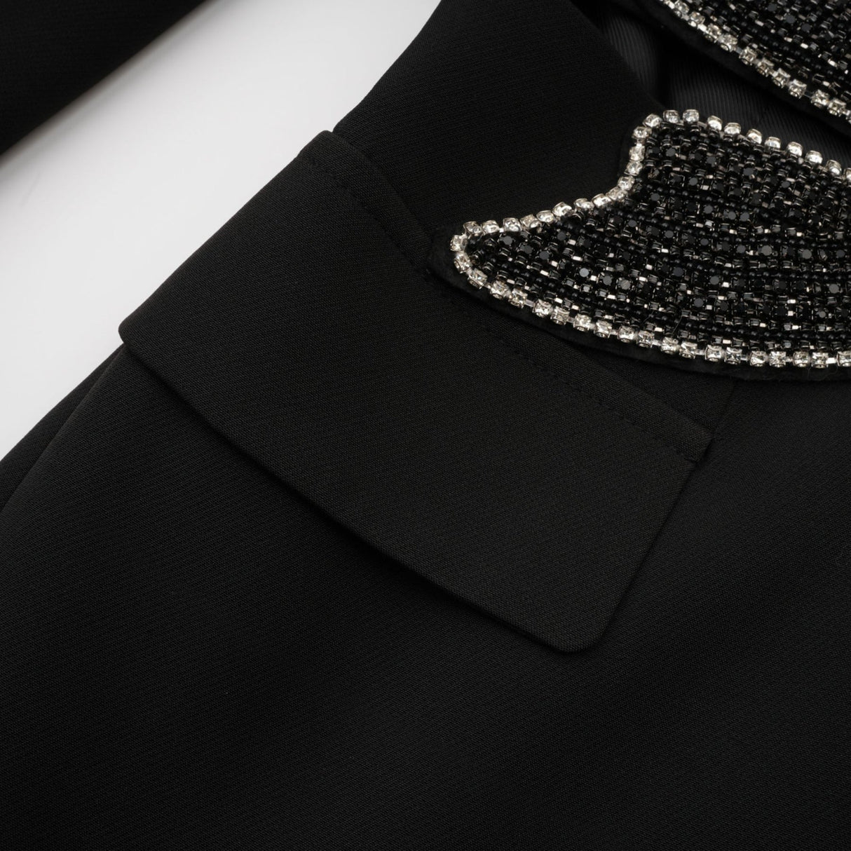 Alberta Blazer - Shoulder Pads - Cut - out Design - Crystal - Embellished Bow - Buttoned Cuffs