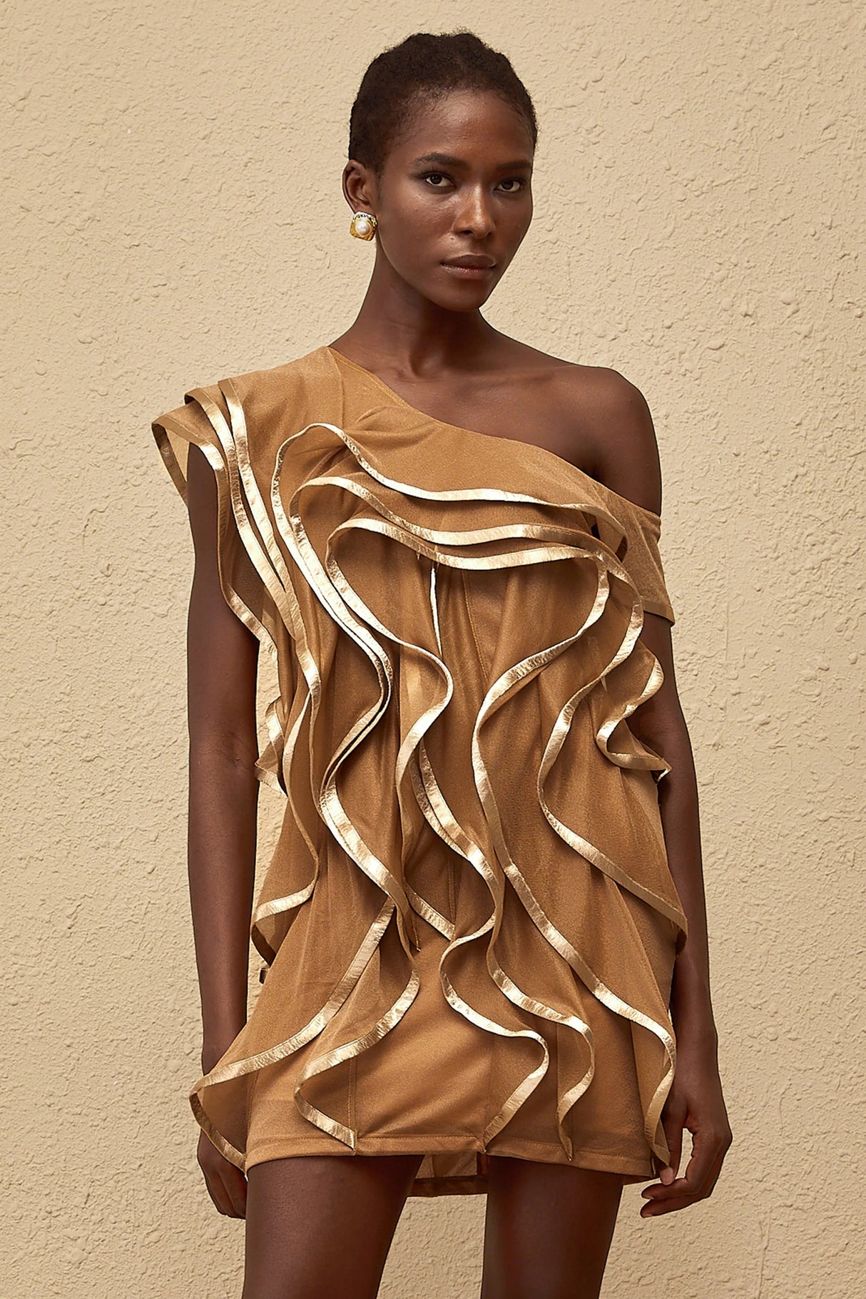 Alchimie Brown Ruffled Tulle Mini Dress