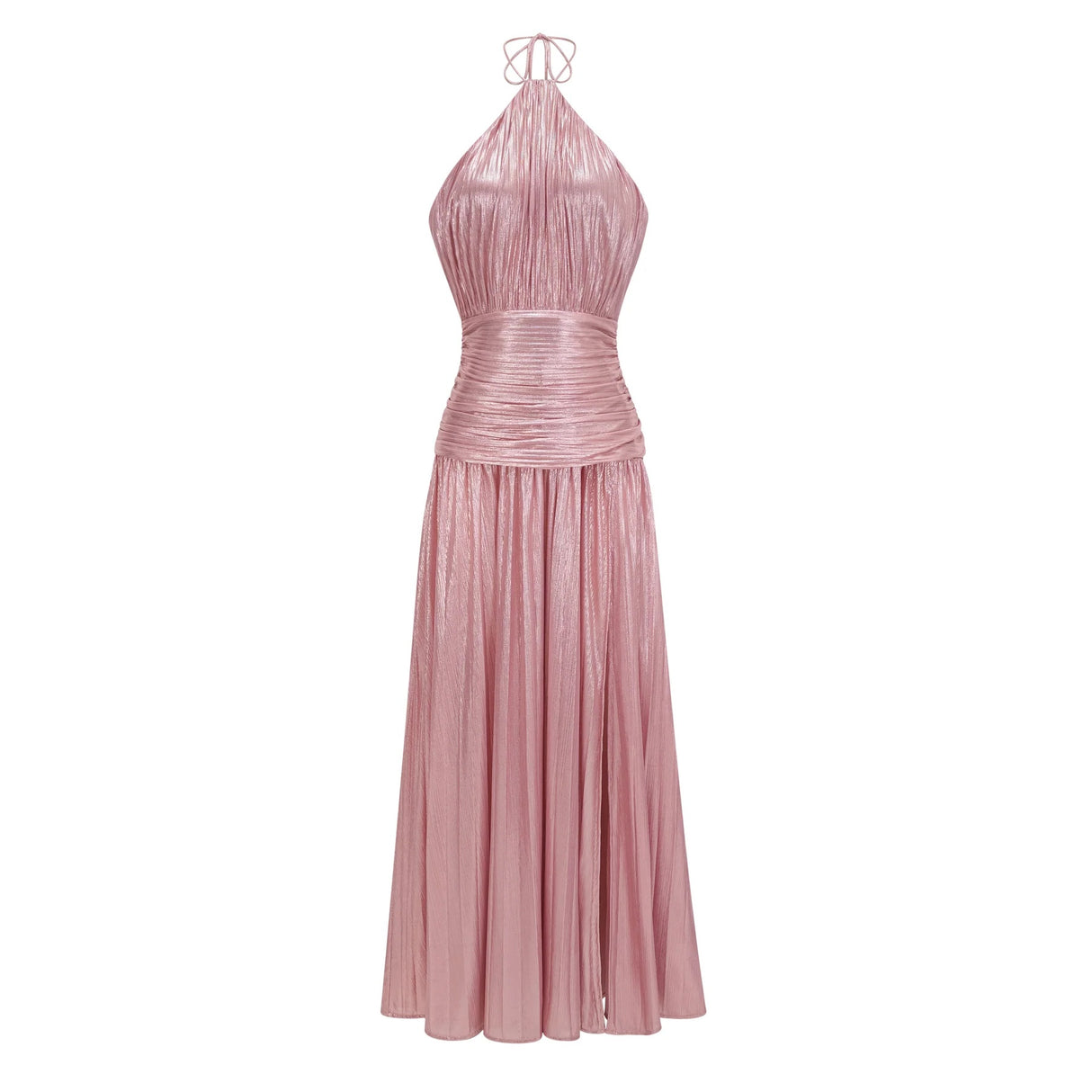 Alchimie Pink Glossy Pleated Maxi Dress