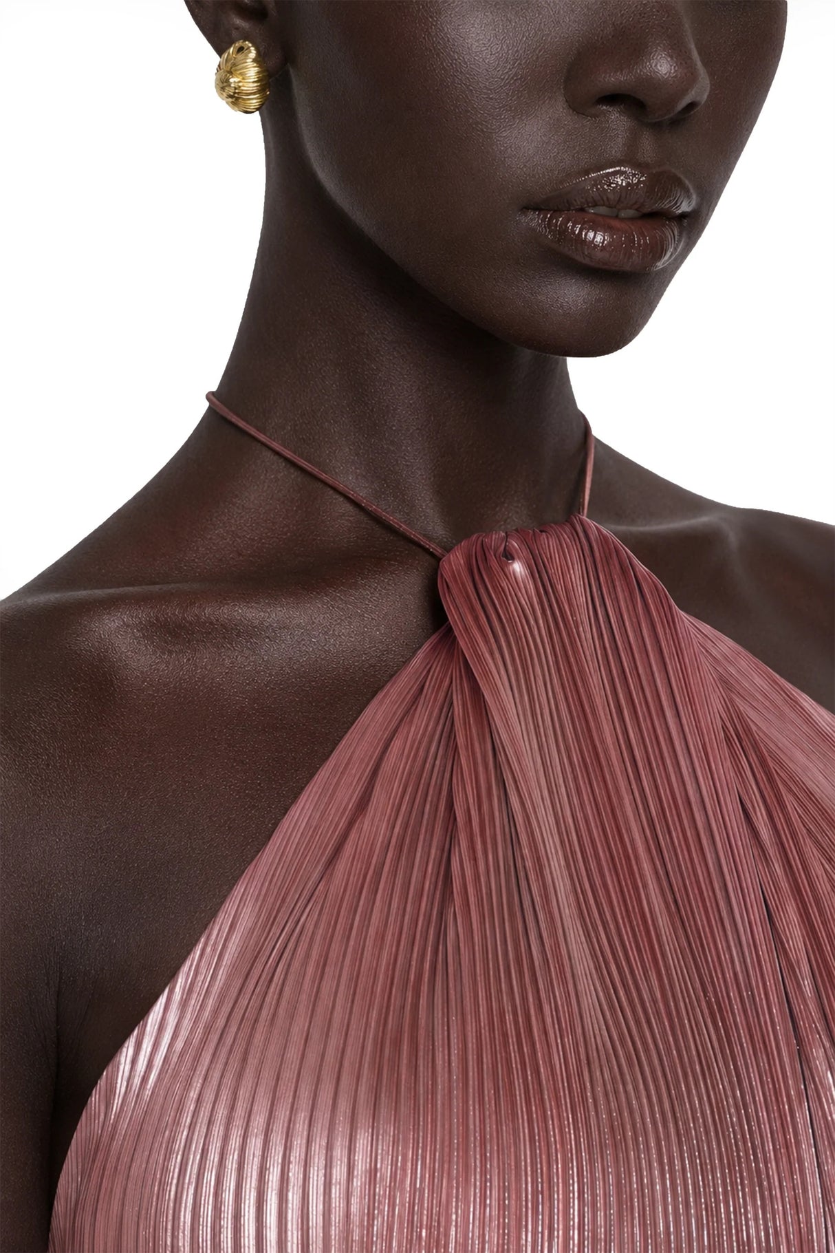 Alchimie Pink Glossy Pleated Maxi Dress