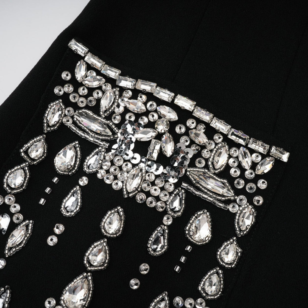 Alessandra Maxi Dress - Peak Lapels - Crystal Embellishment - Flared Hem - Front Button Fastening