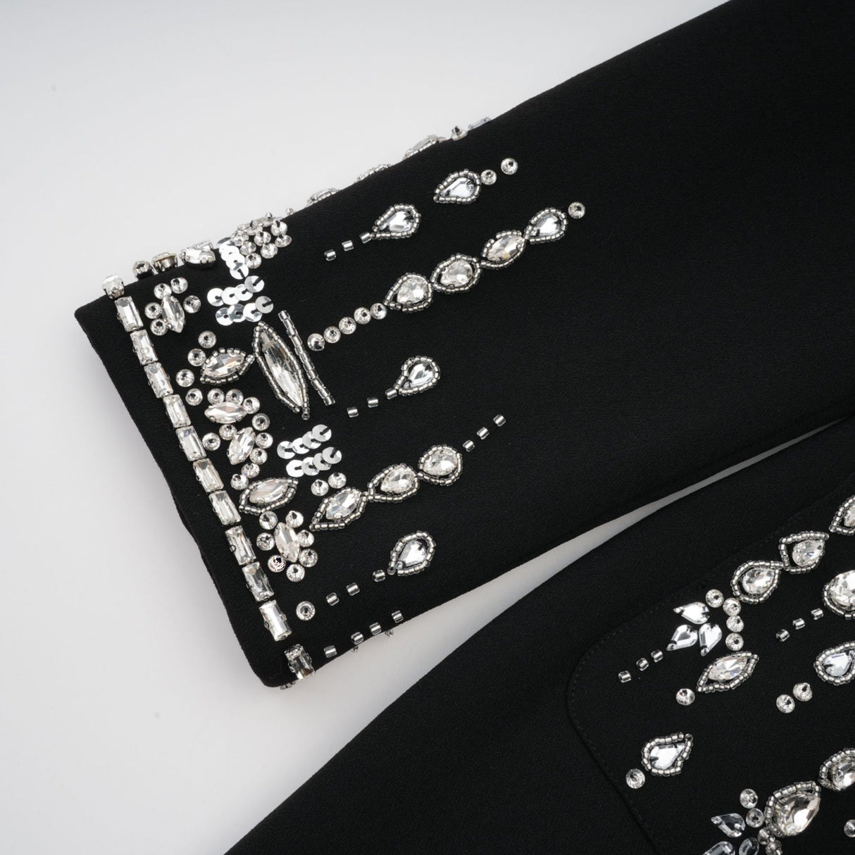 Alessandra Maxi Dress - Peak Lapels - Crystal Embellishment - Flared Hem - Front Button Fastening