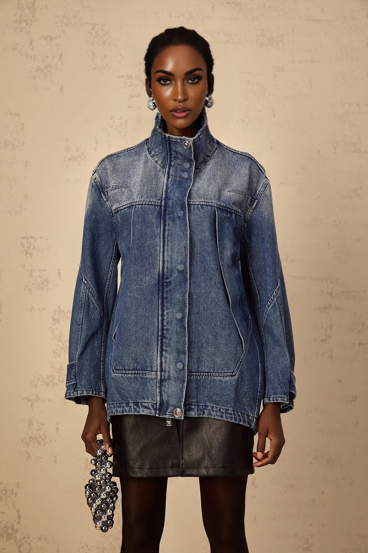 Alessandrina Denim Jacket Blue Patchwork Loose - Fit & Whiskering