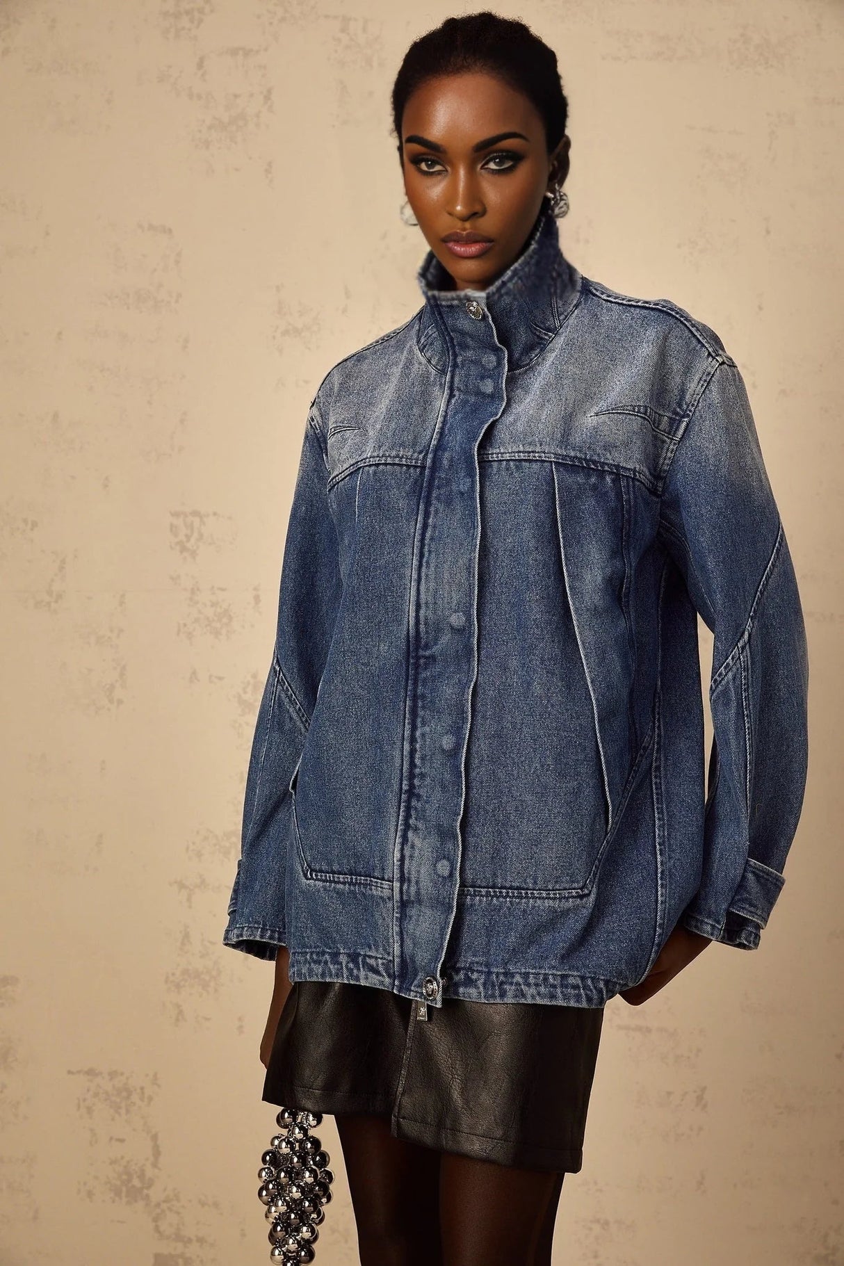 Alessandrina Denim Jacket Blue Patchwork Loose - Fit & Whiskering