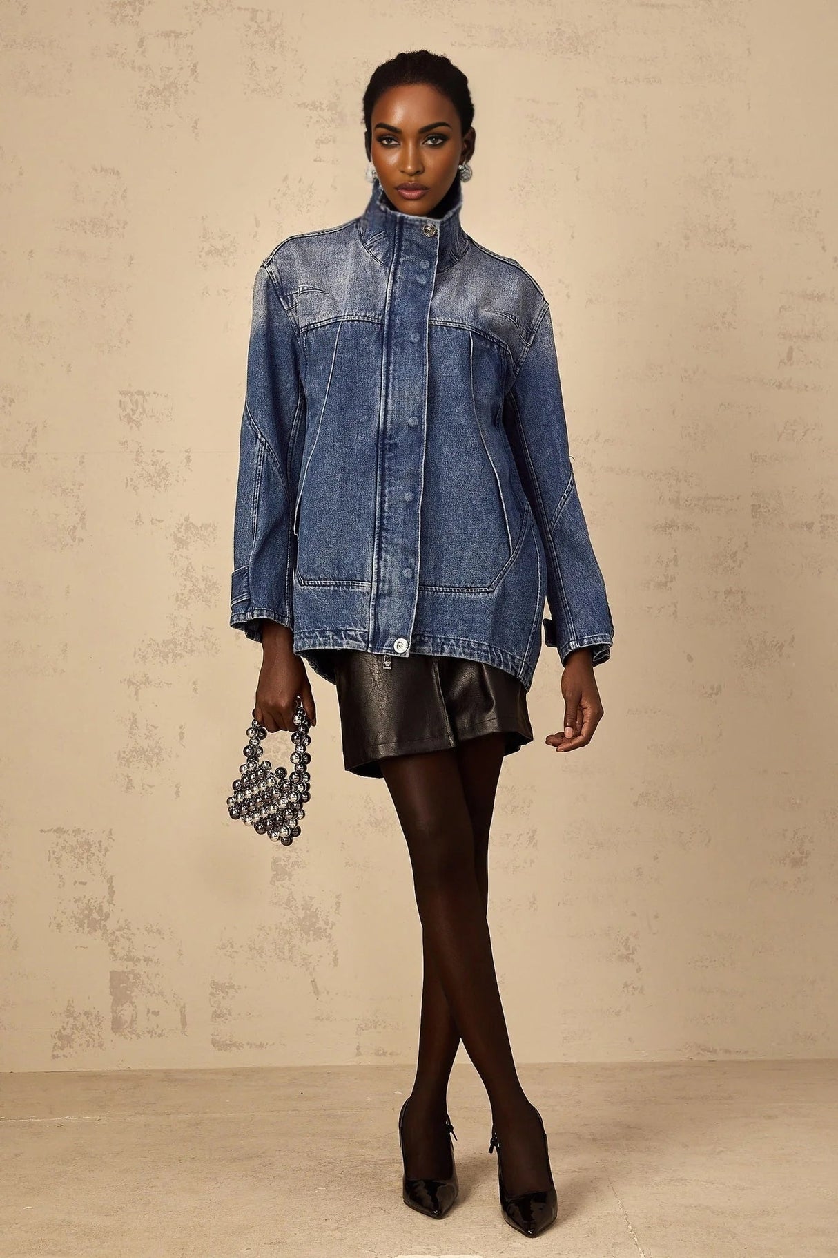 Alessandrina Denim Jacket Blue Patchwork Loose - Fit & Whiskering