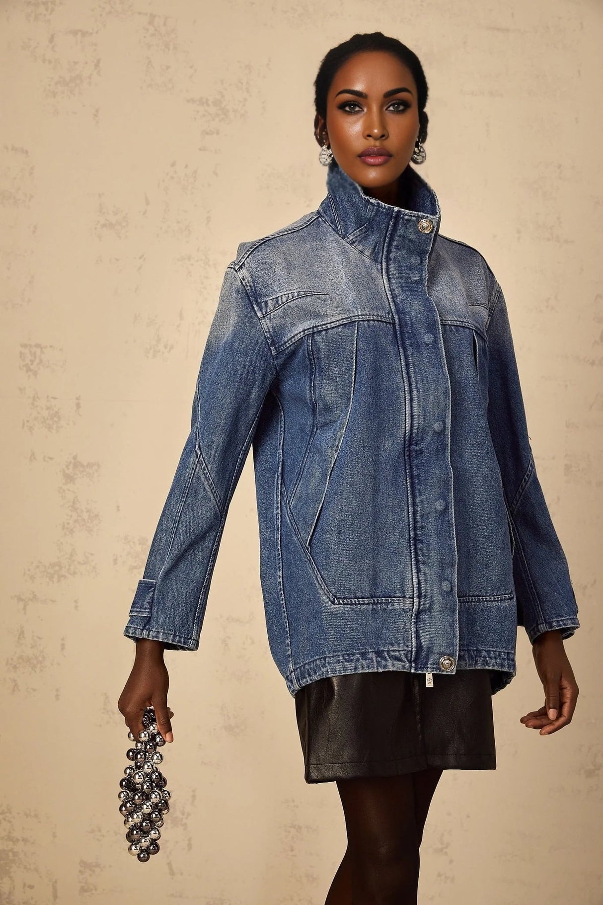Alessandrina Denim Jacket Blue Patchwork Loose - Fit & Whiskering