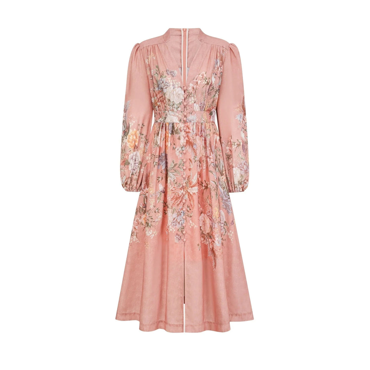 Alessandrina Midi Dress Pink Floral Print & V - neck