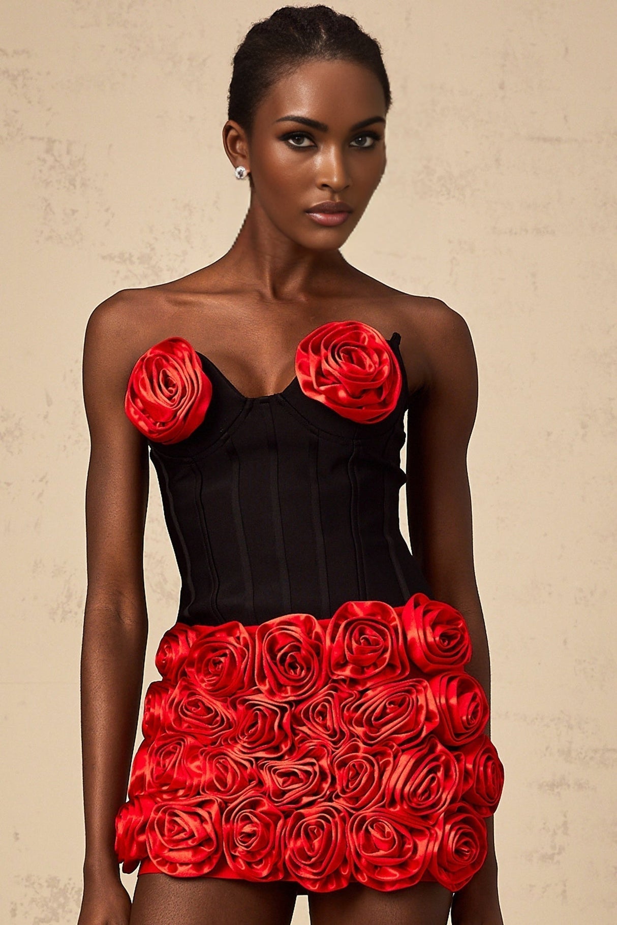 Alessandrina Skirt & Top Set - Sleeveless Sweetheart Top - Off - the - Shoulder Bodice - Rose Appliqué Detail - Fitted Silhouette
