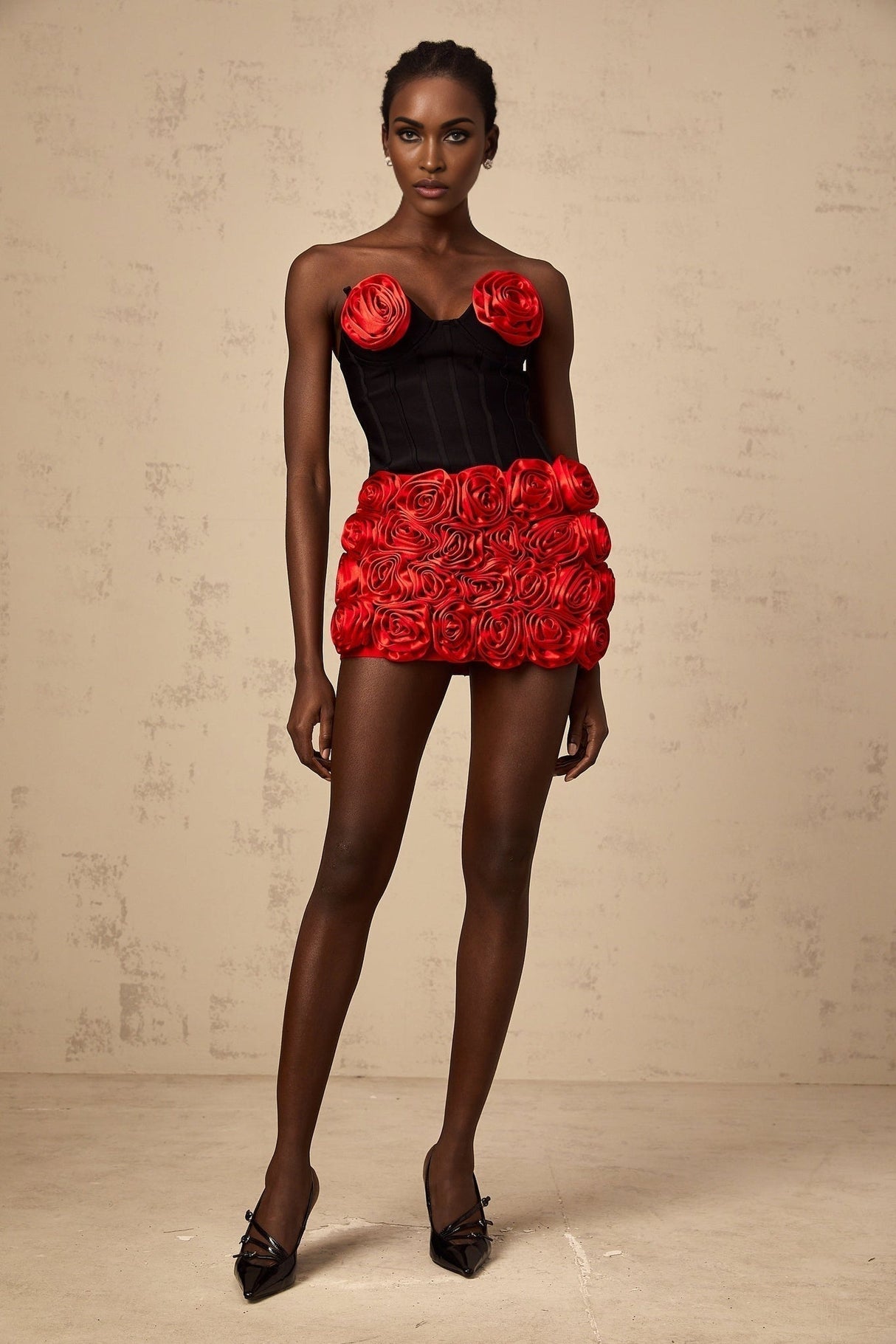 Alessandrina Skirt & Top Set - Sleeveless Sweetheart Top - Off - the - Shoulder Bodice - Rose Appliqué Detail - Fitted Silhouette