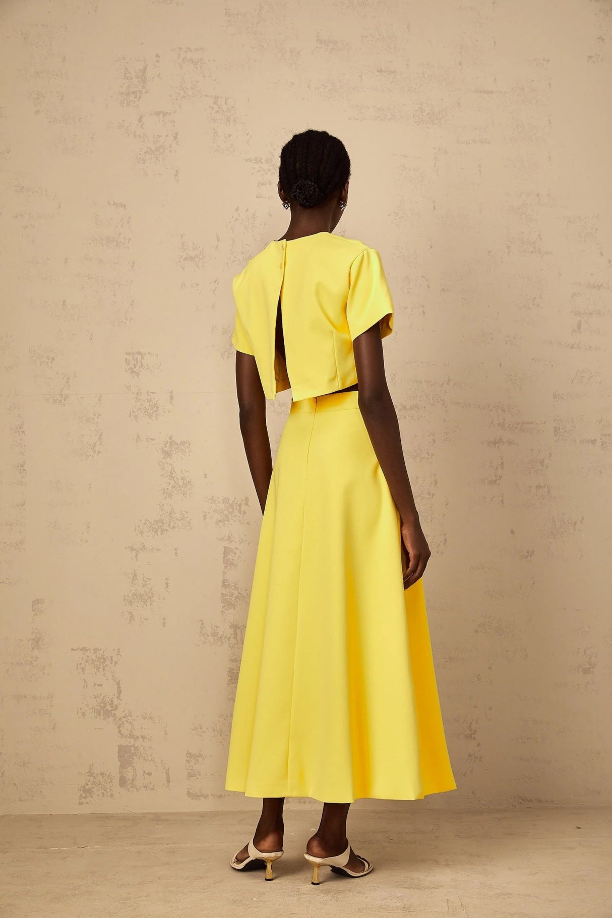 Alexa Floral Appliqué Top & Skirt Set in Yellow