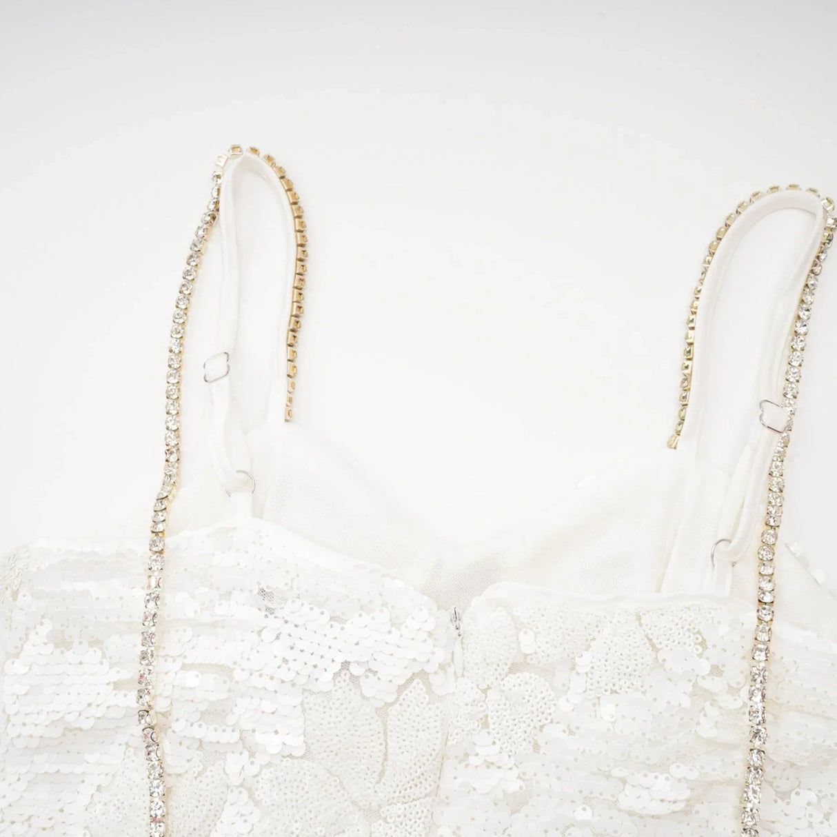 Alexa Mini Dress - Spaghetti Strap Sweetheart Bustier Crystal Sequin Faux - Flower Thigh - Length Zip Detail