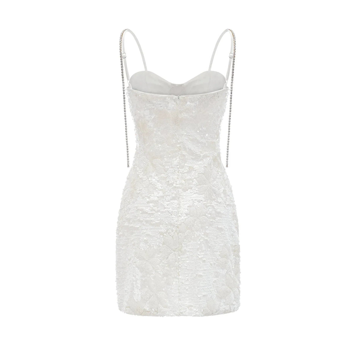Alexa Mini Dress - Spaghetti Strap Sweetheart Bustier Crystal Sequin Faux - Flower Thigh - Length Zip Detail