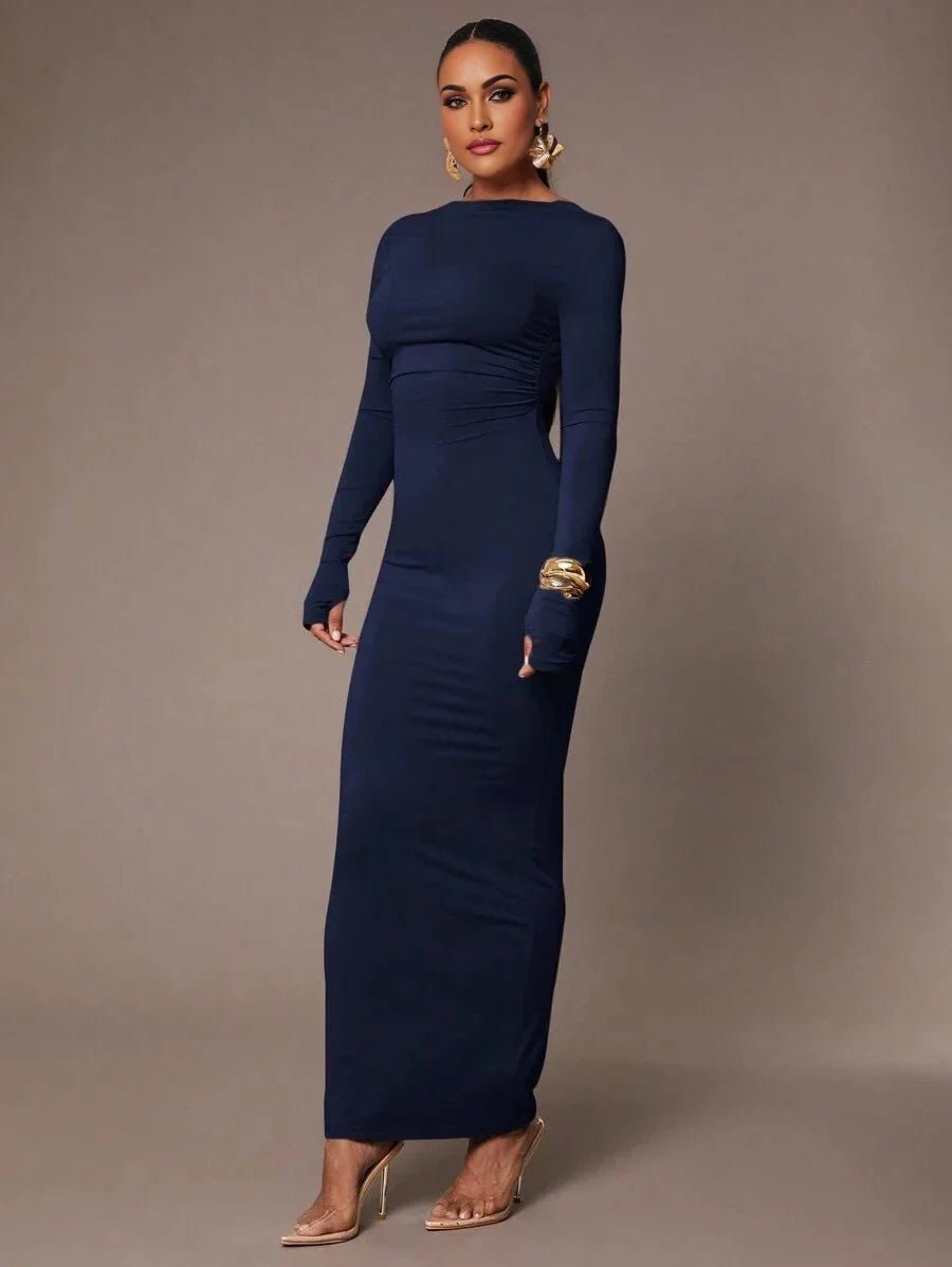 Alexandra Maxi Dress - Boat Neckline - Pencil Hem - High Waist - Backless