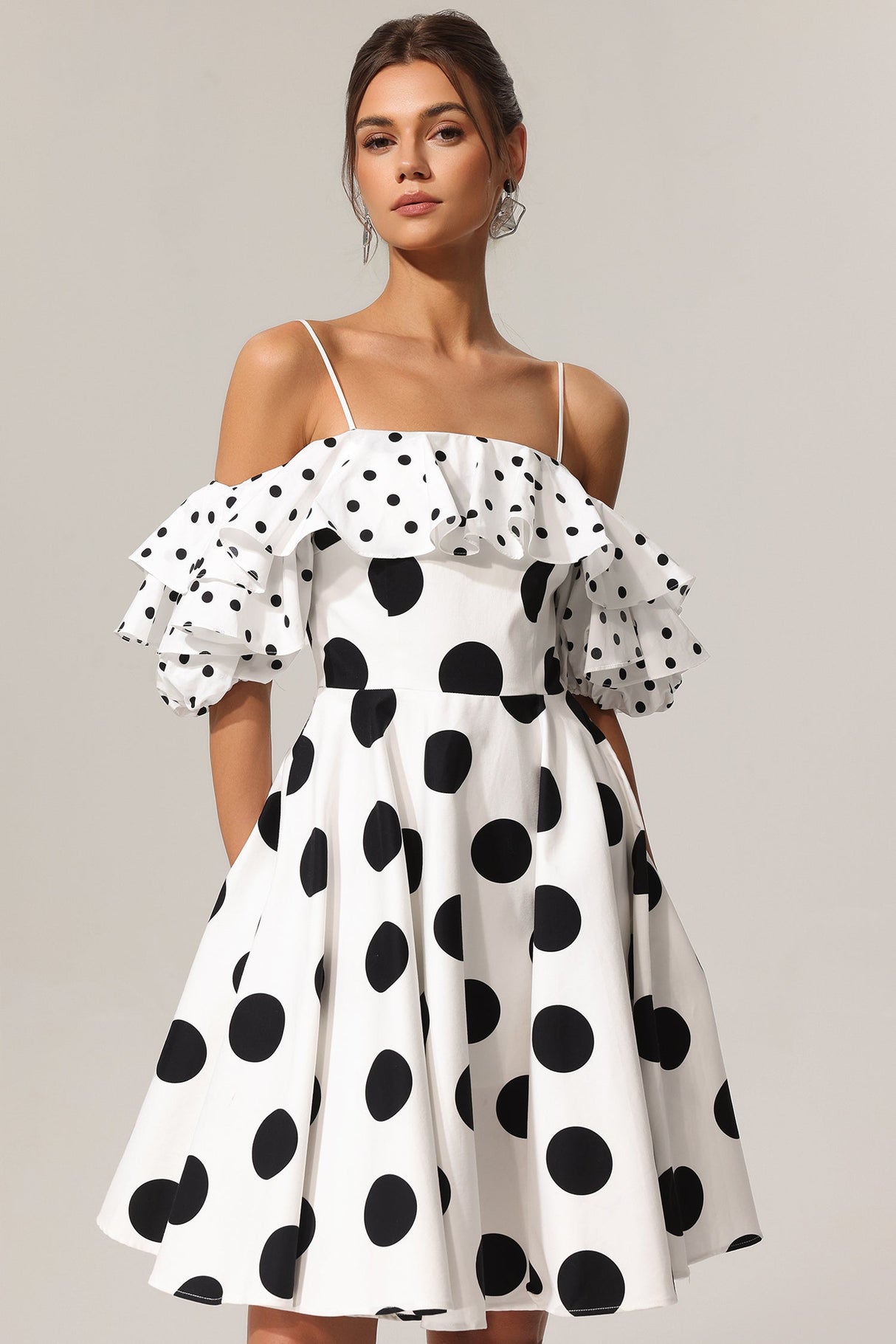 Alexis White Polka Dot Flounce Mini Dress