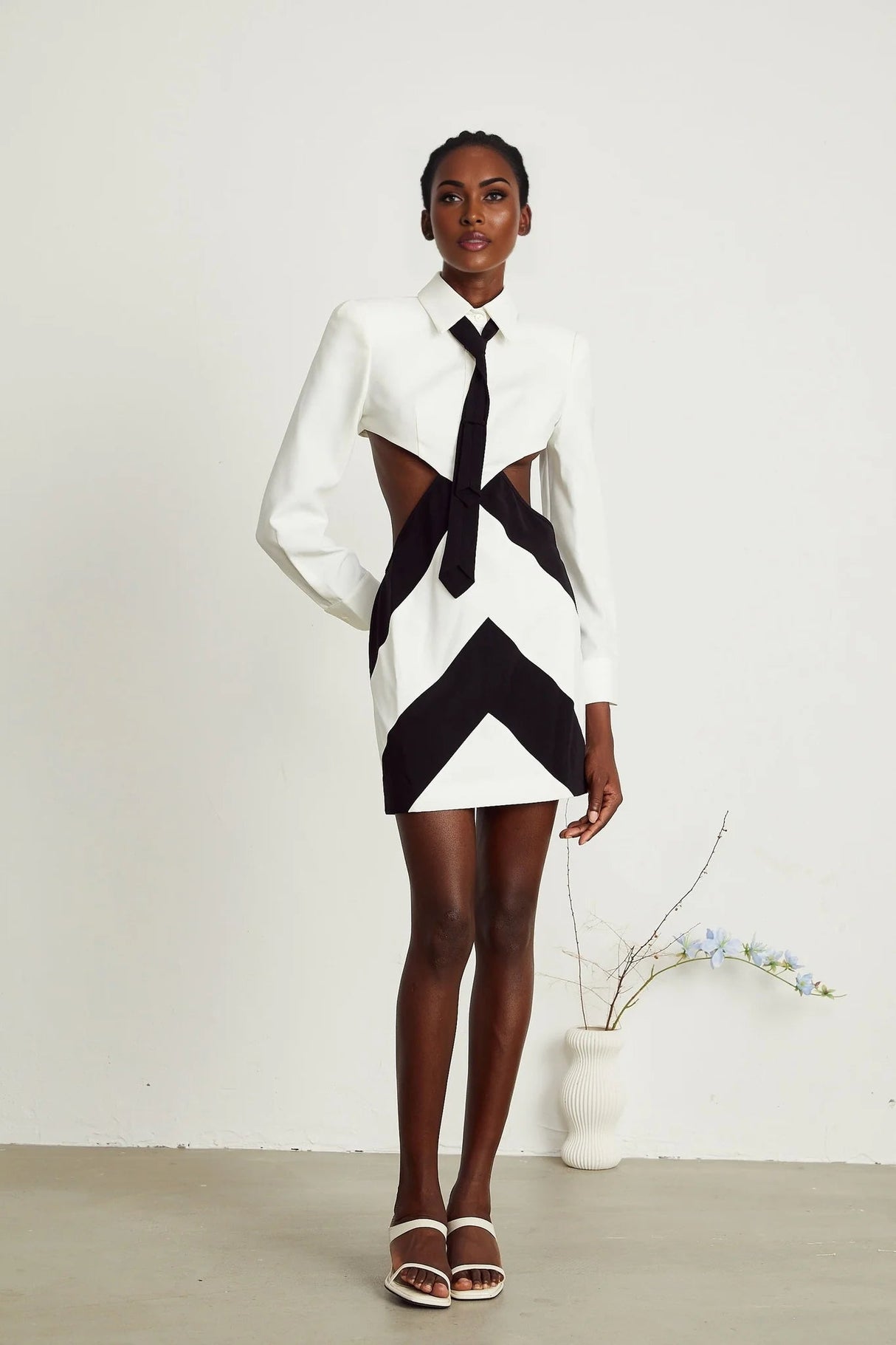 Alexis Mini Dress Cut - out White & Black