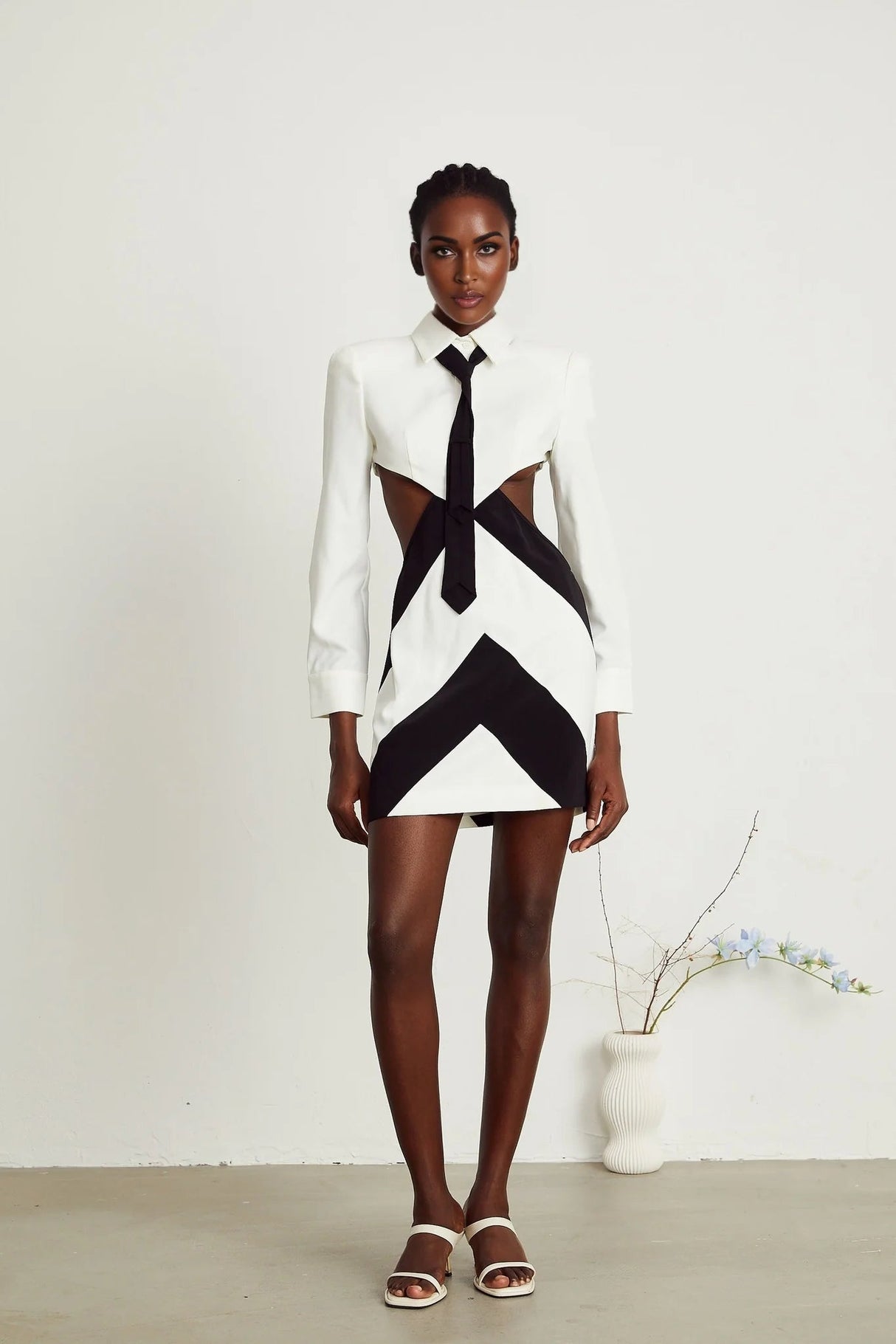 Alexis Mini Dress Cut - out White & Black