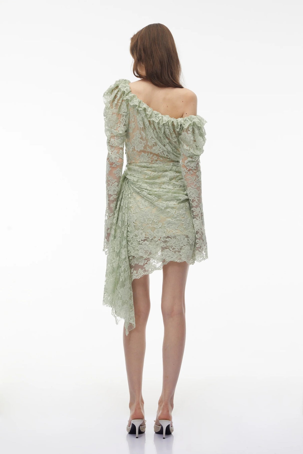 Alexis Sage Green SemiSheer Floral Lace Mini Dress